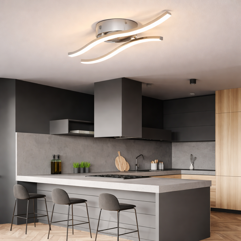 LED-Deckenleuchte mit linearem Design und warmweißem Licht