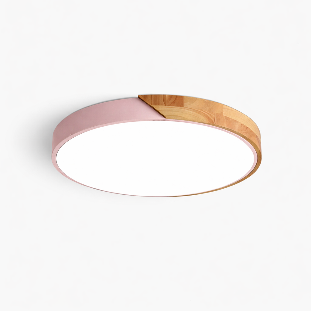 Scandinavische Ronde LED Plafondlamp Met Houten Accent