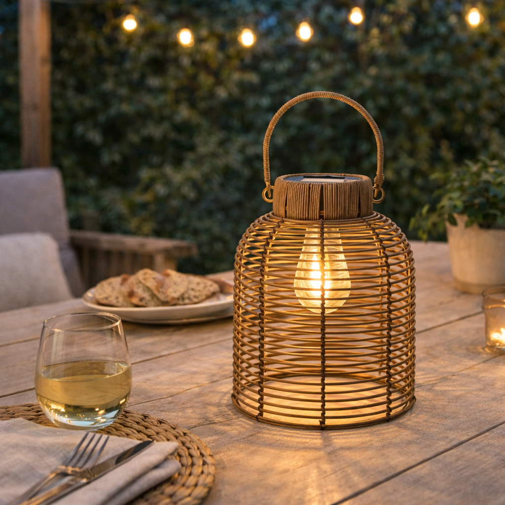 Woven Solar Lamp in Natural Tones