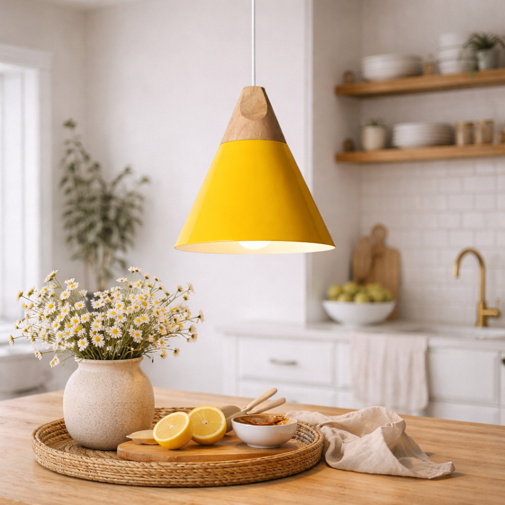 Suspension Moderne en Bois et Aluminium avec Douille E27