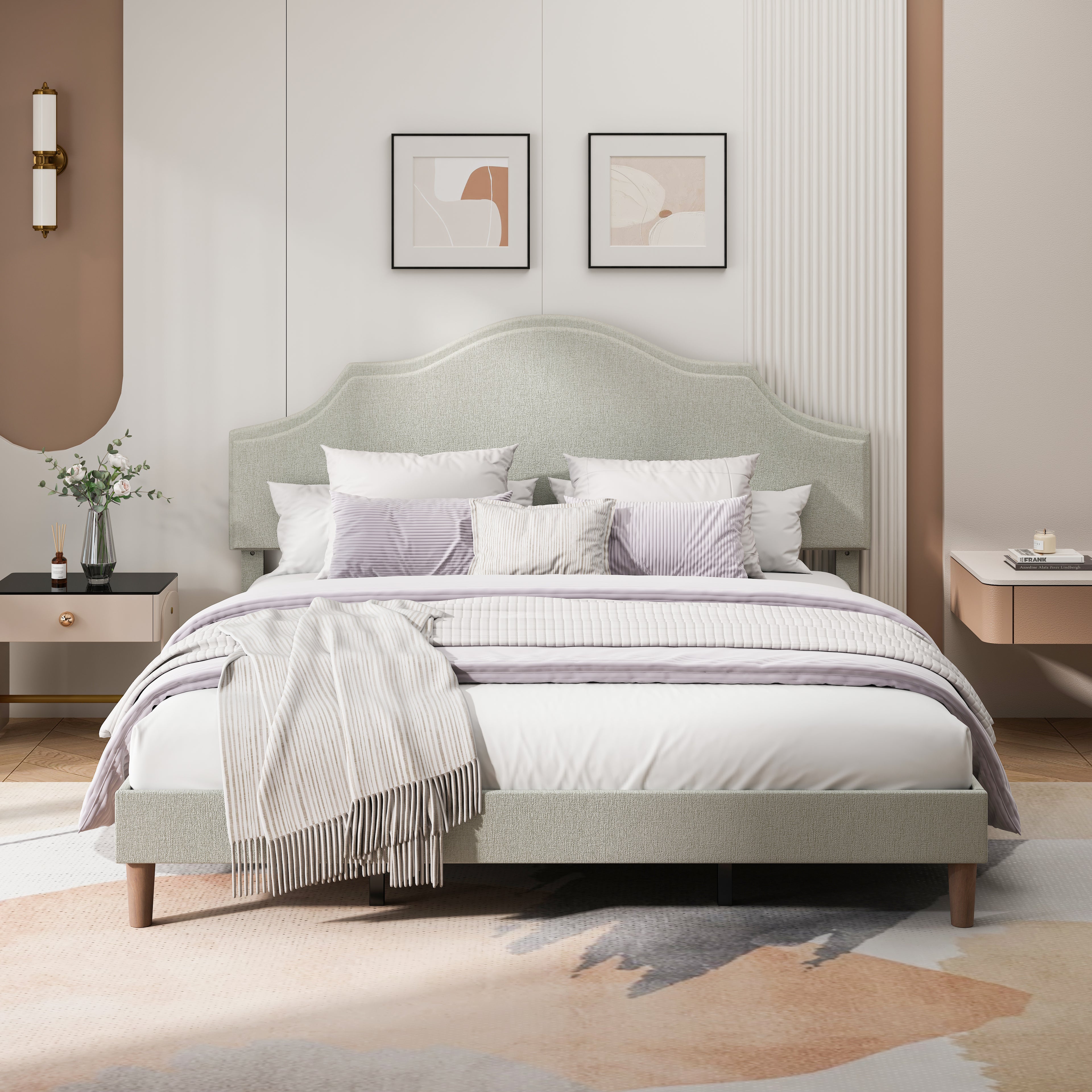 Bjorn Linen King Platform Bed Frame