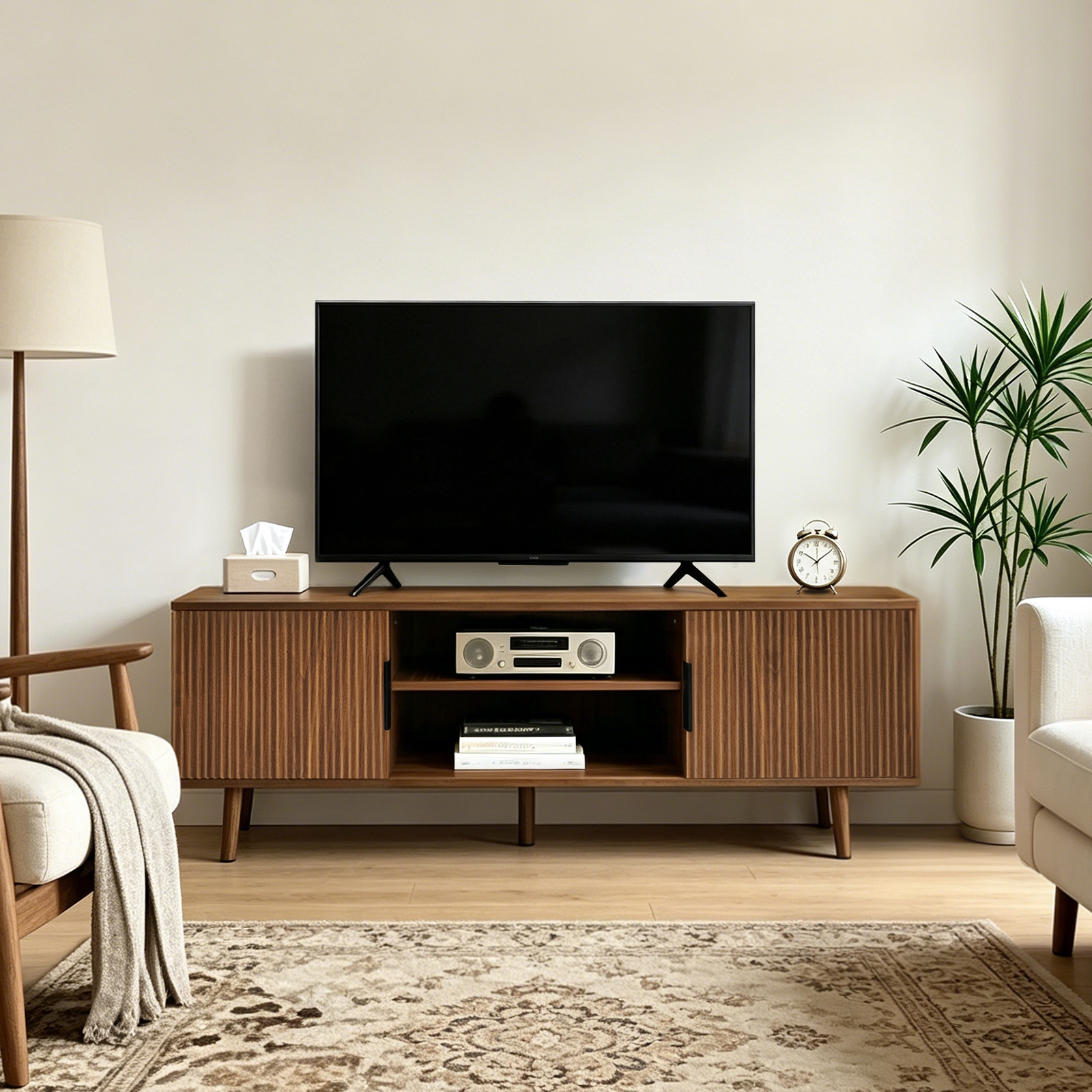 Mikkel Fluted Walnut TV Stand