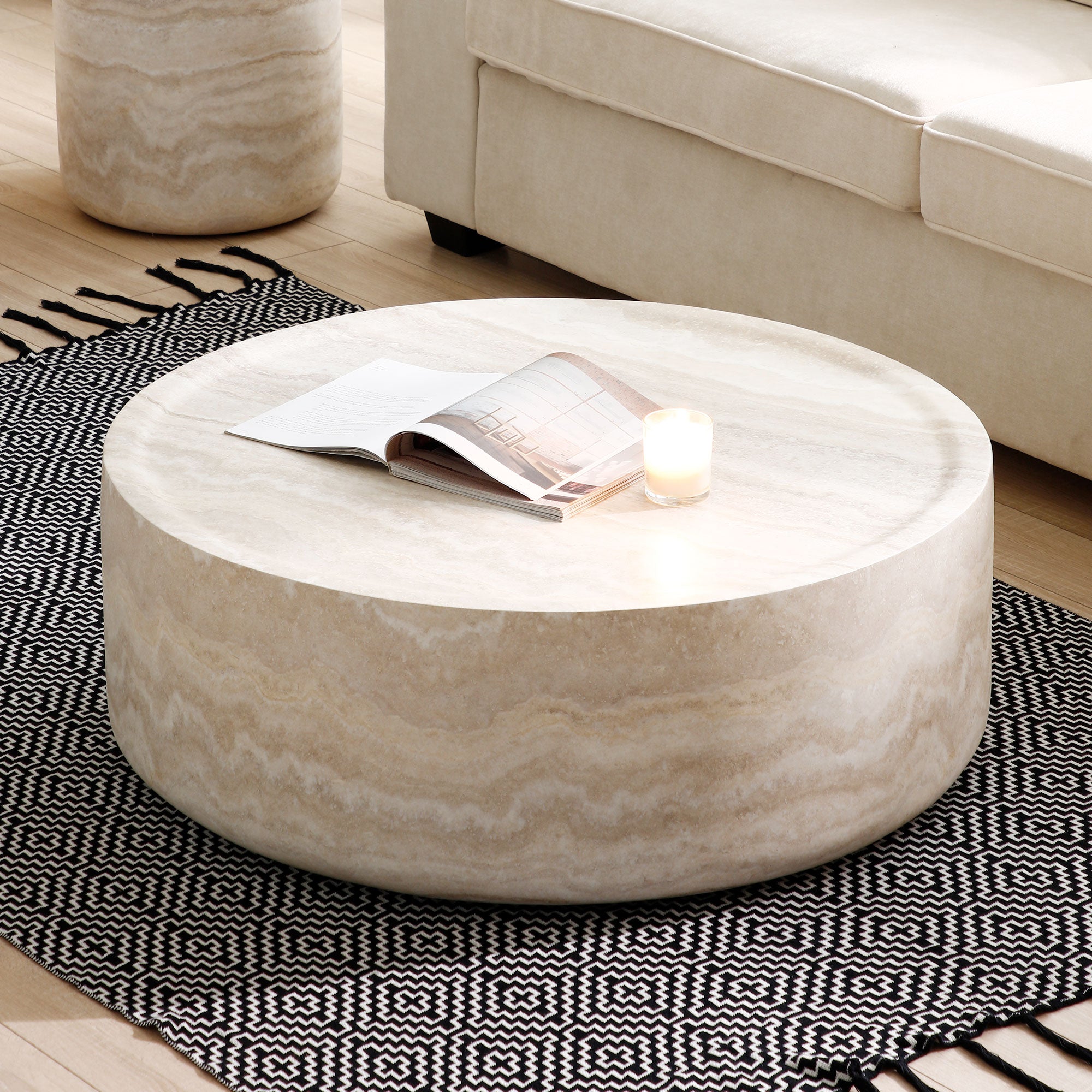 Tove Round Travertine Coffee Table