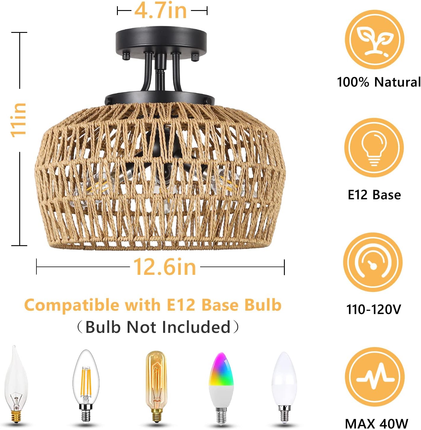 Hera Rattan Flush Mount Light