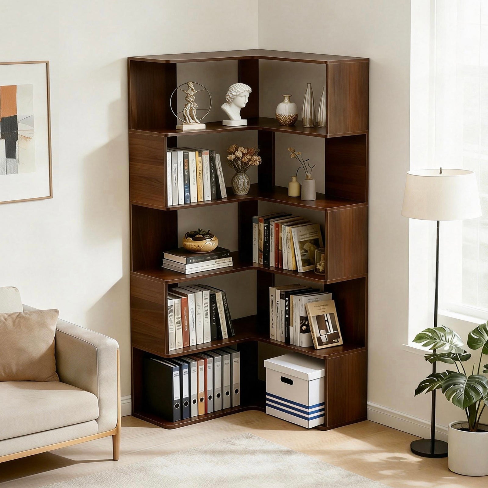 Maja Corner Walnut Bookshelf