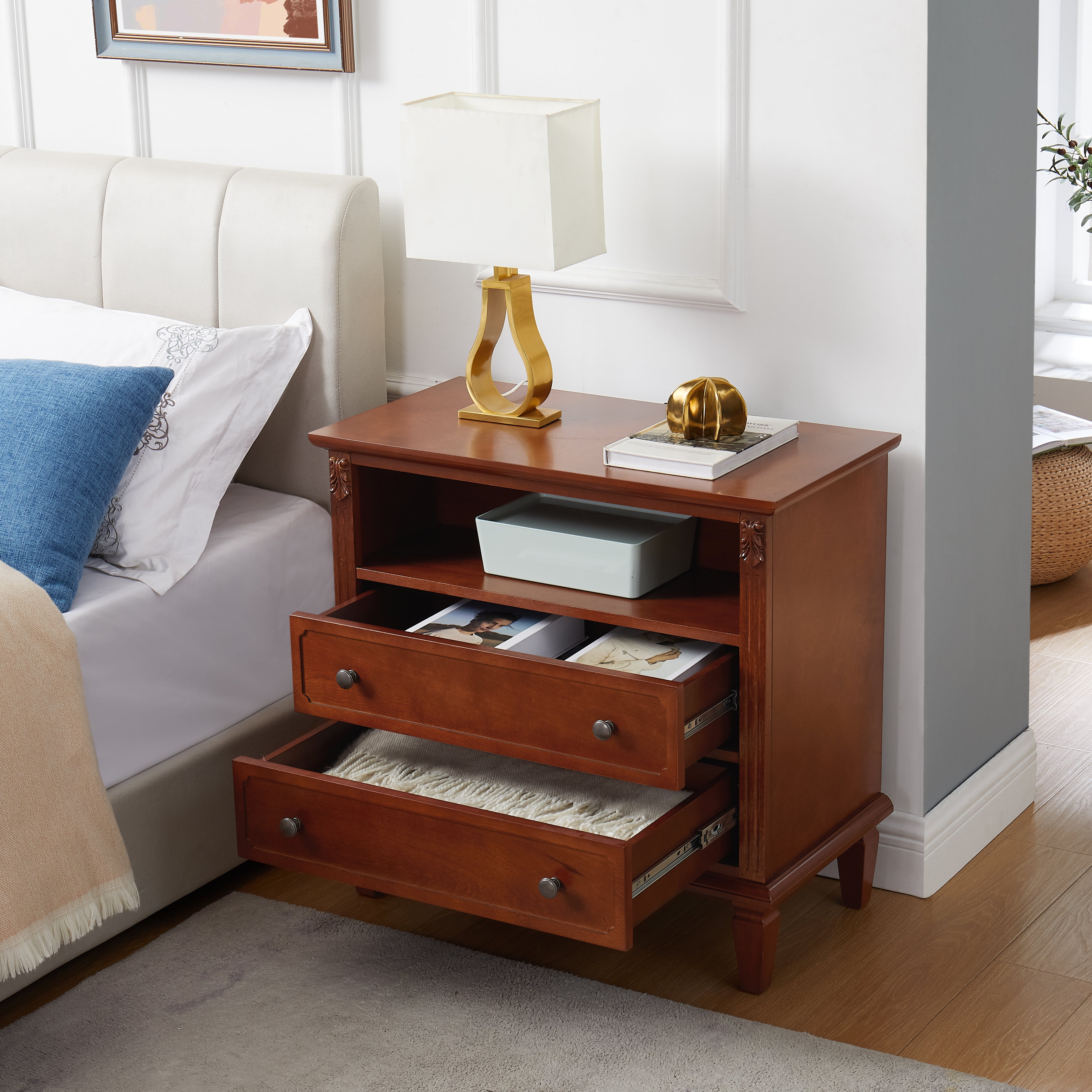 Anselm Fluted Solid Wood Nightstand