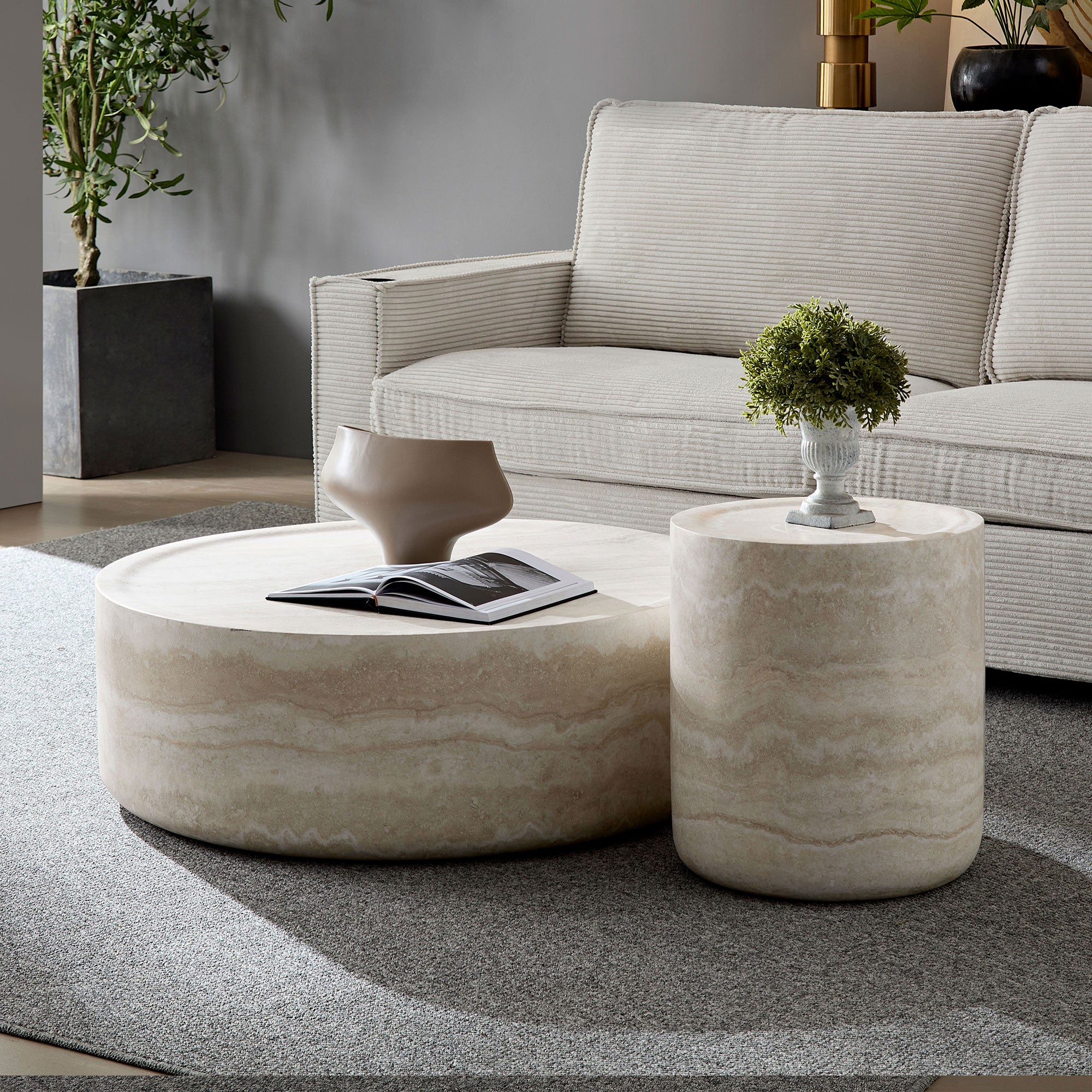 Tove Round Travertine Coffee Table