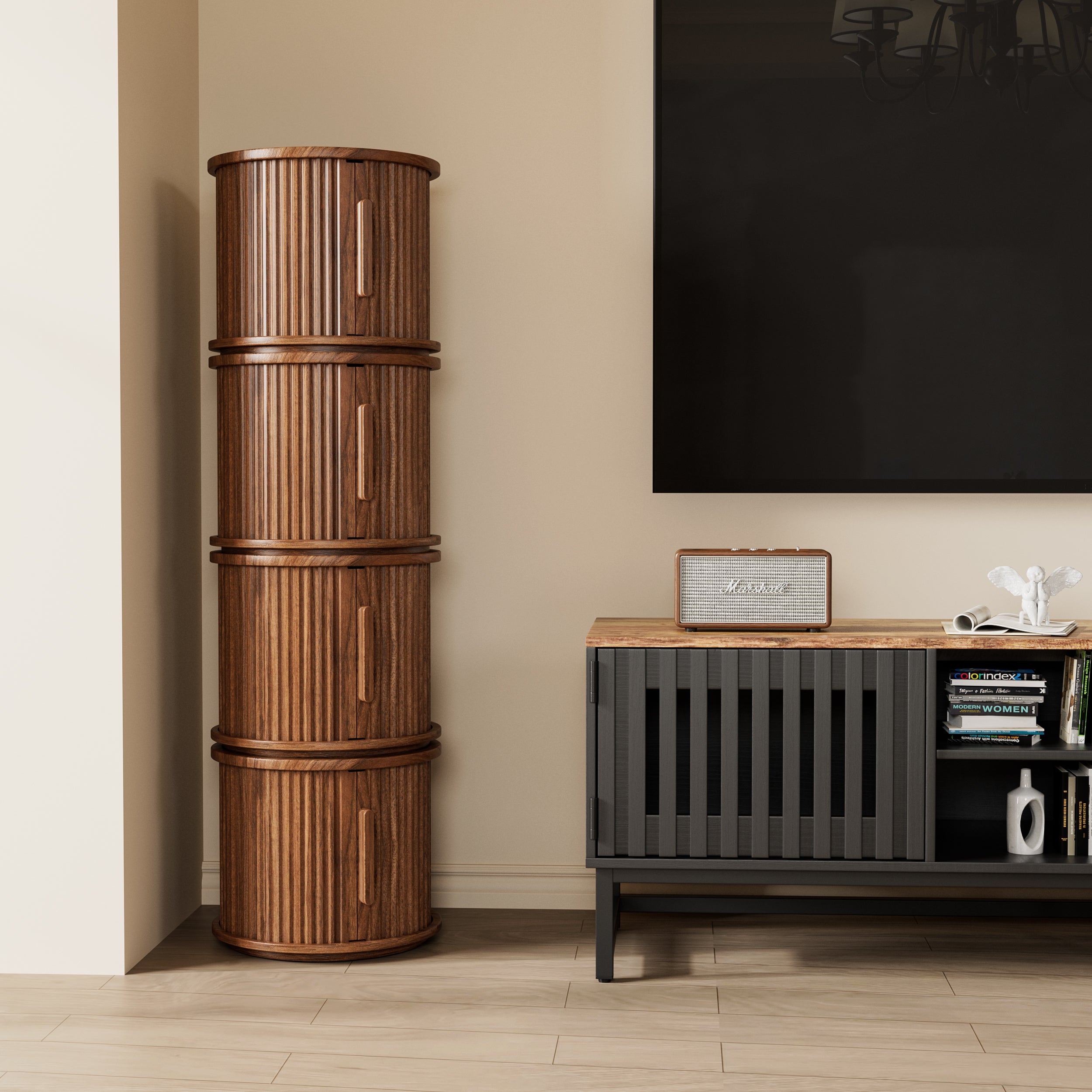 Sigrid Fluted Walnut Nightstand