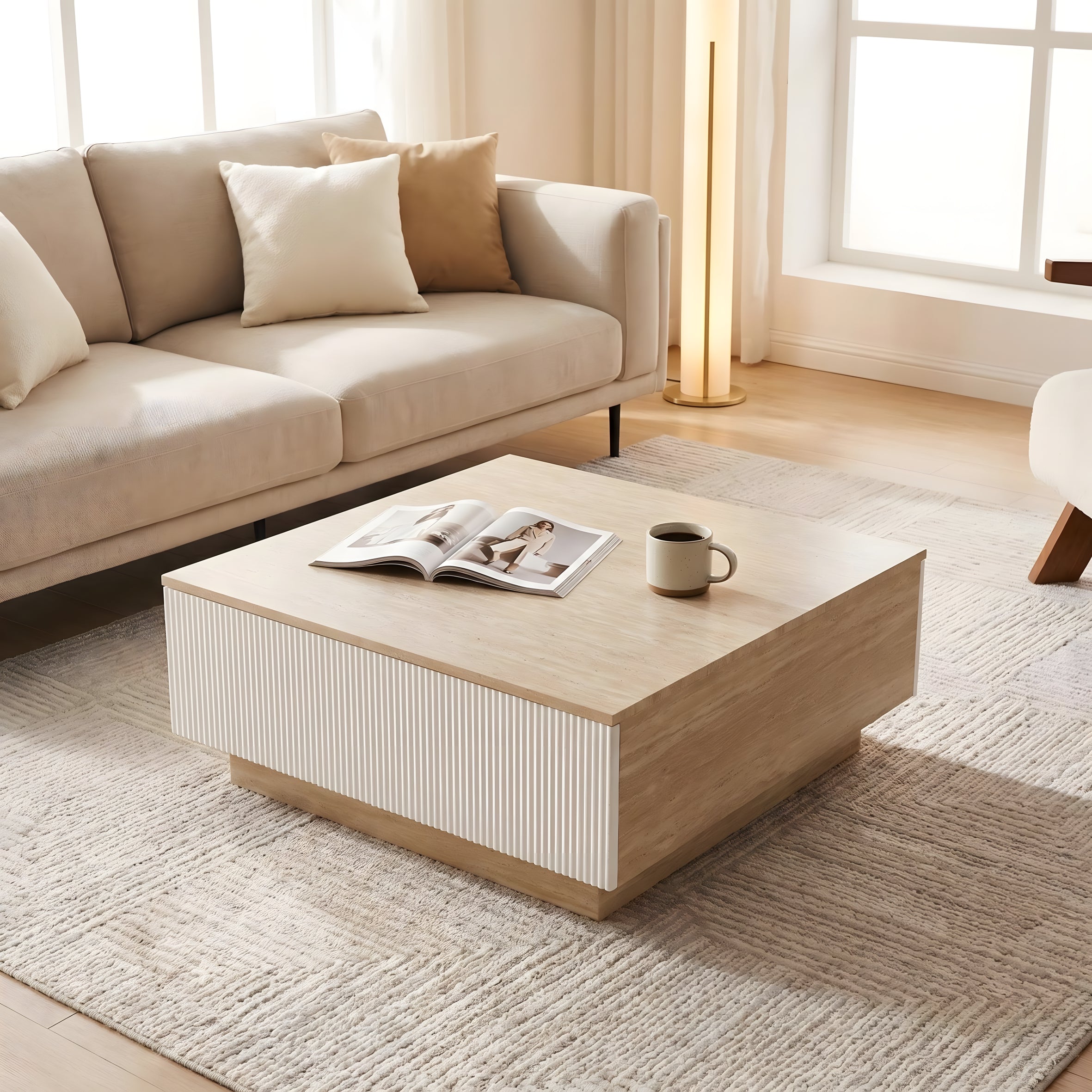 Dahl Storage Travertine Coffee Table
