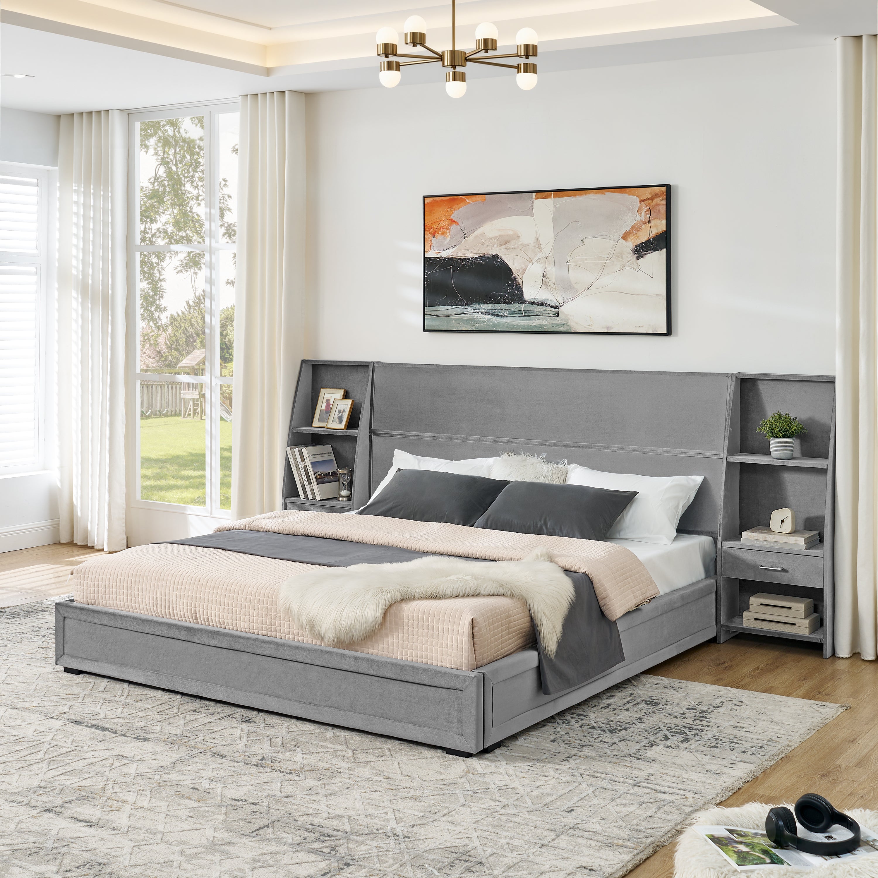 Bodil Velvet King Platform Bed Frame