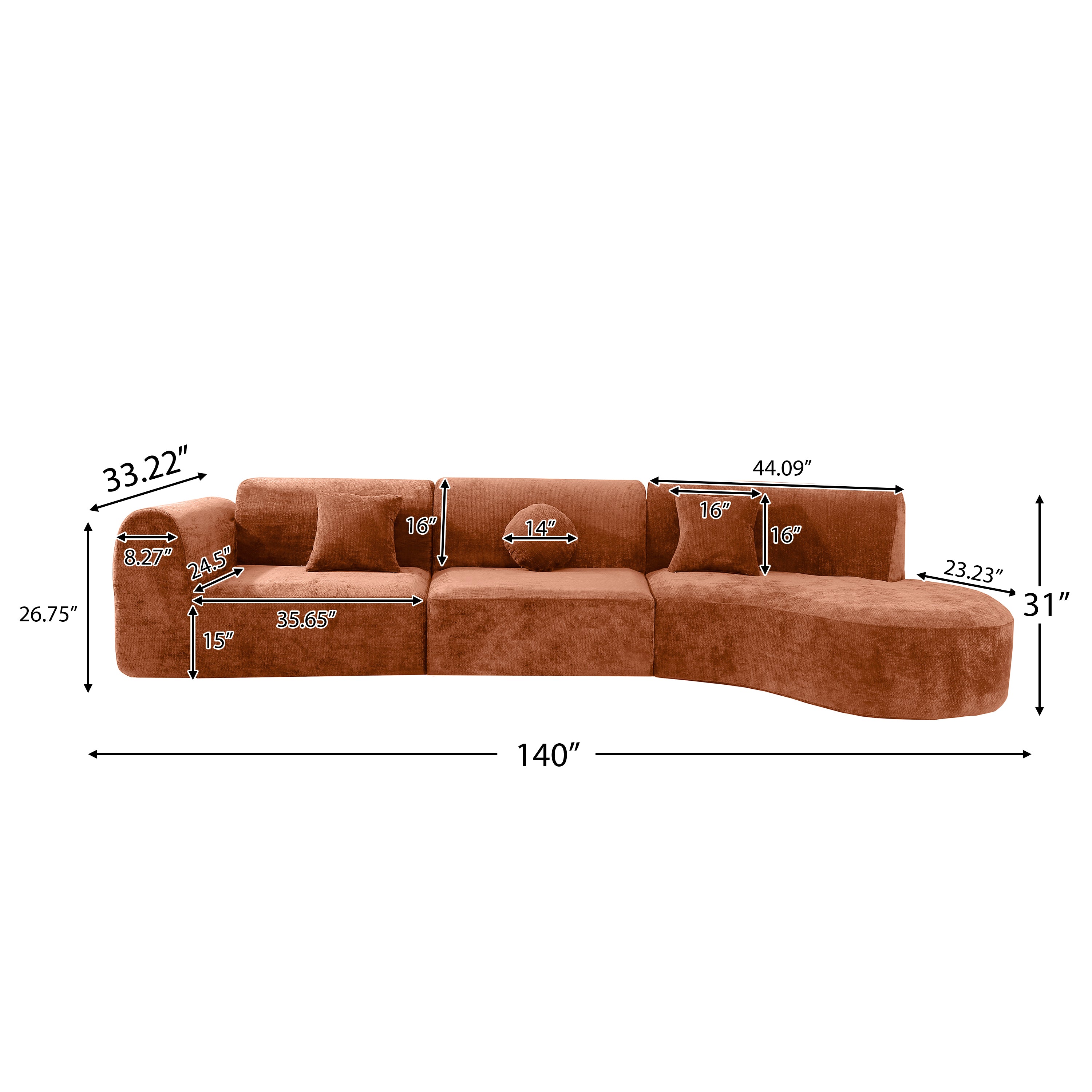 Jorun 3-Piece Curved Sectional Sofa