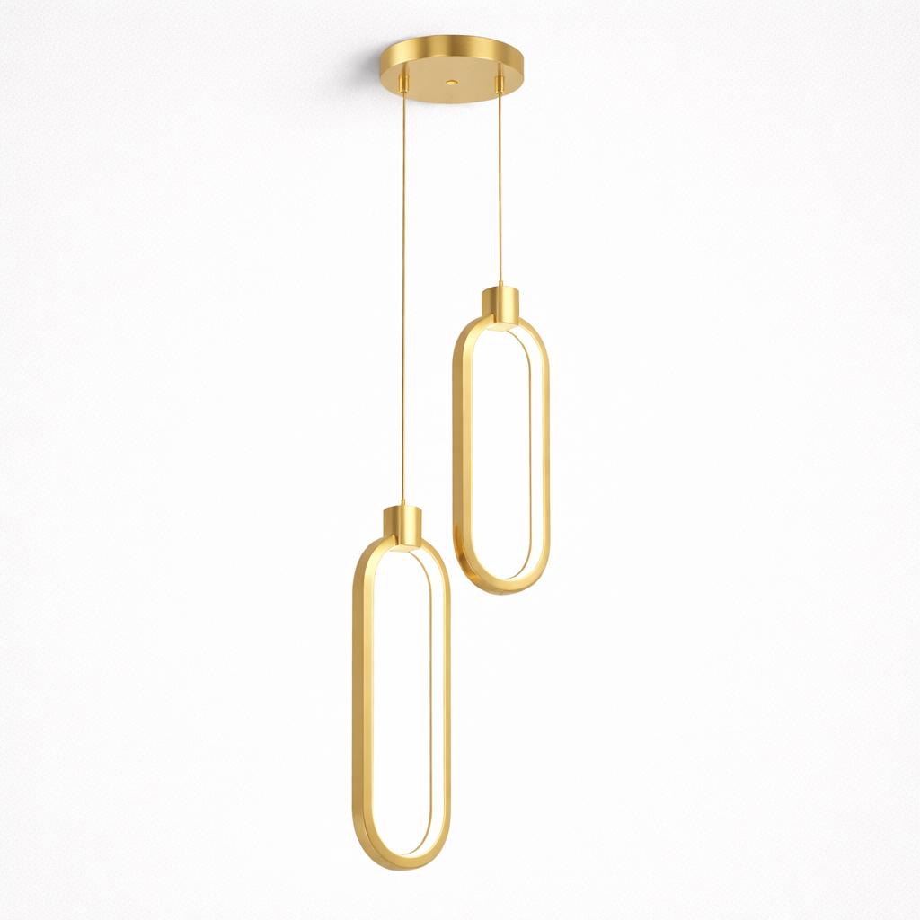 Double Ring Pendant Lamp in Gold Brass