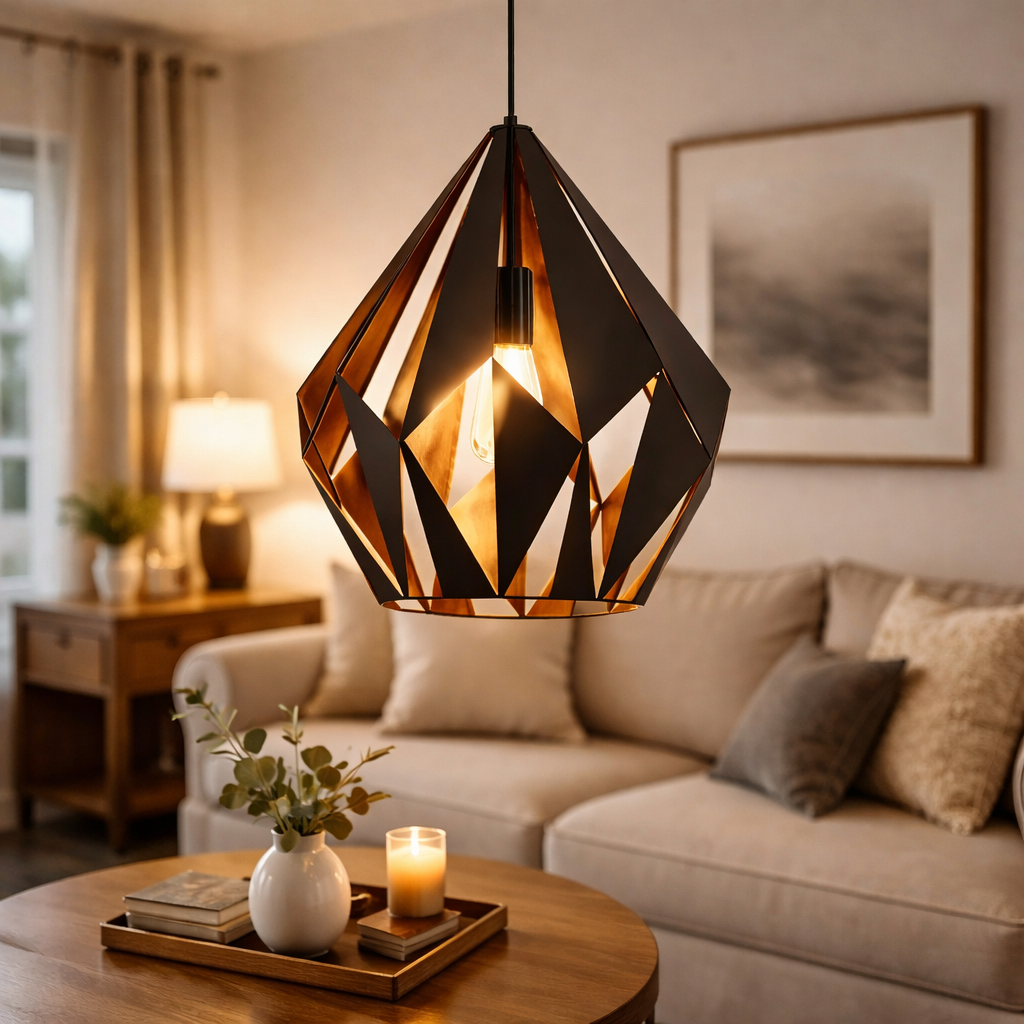 Koperen Hanglamp Met Geometrische Open Kap