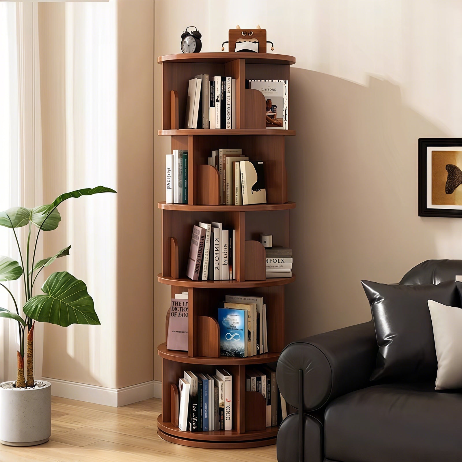 Dagrun Rotating Walnut Bookshelf