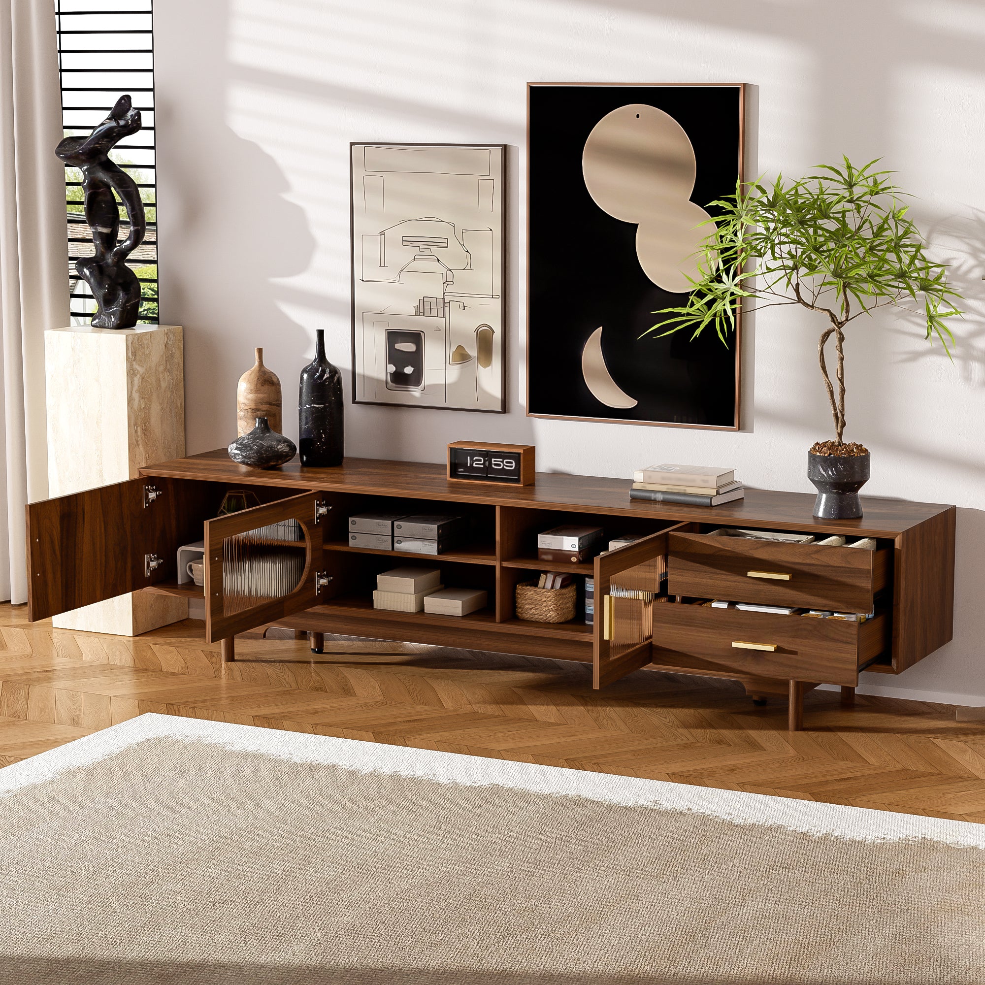 Uma Fluted Solid Wood TV Stand