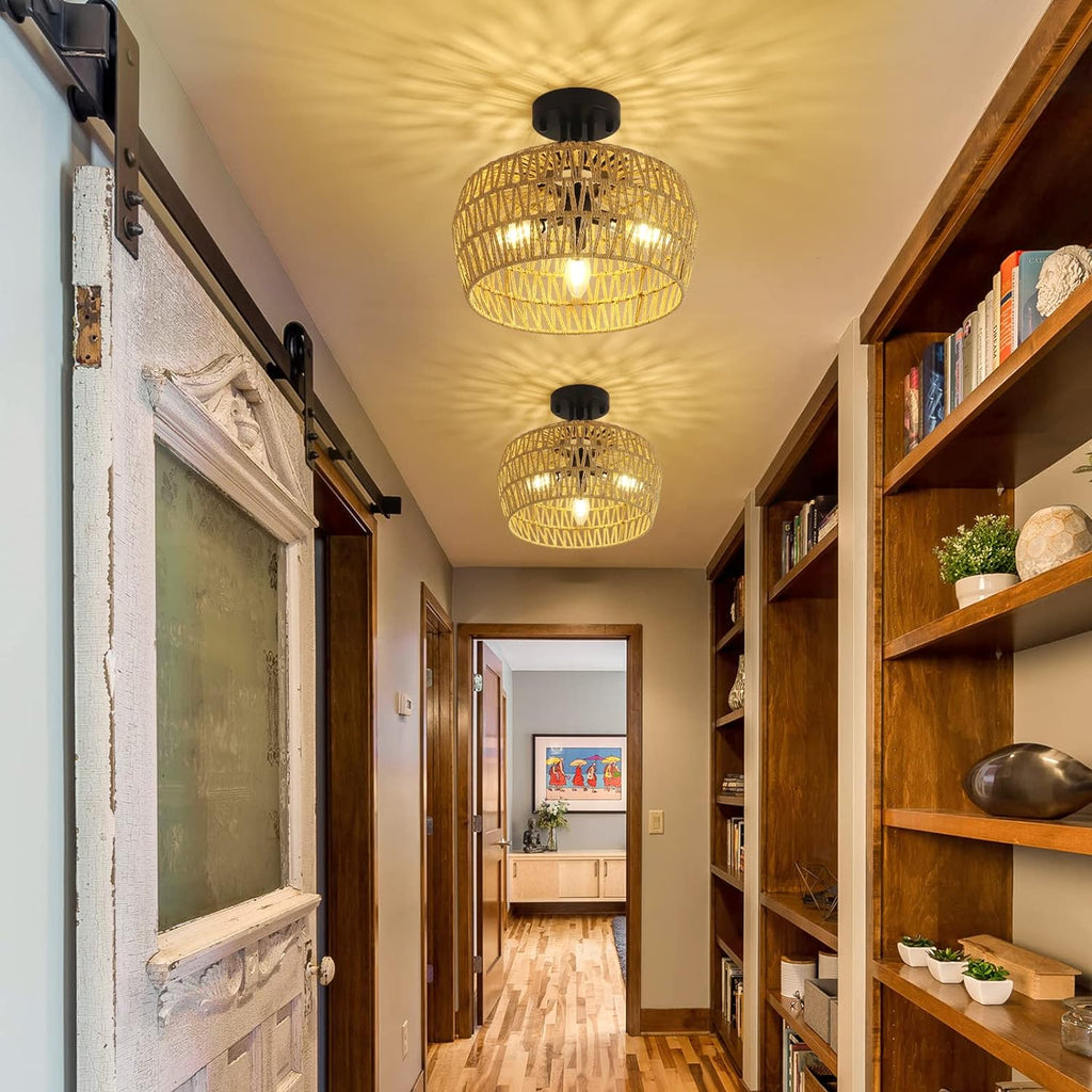 Hera Rattan Flush Mount Light