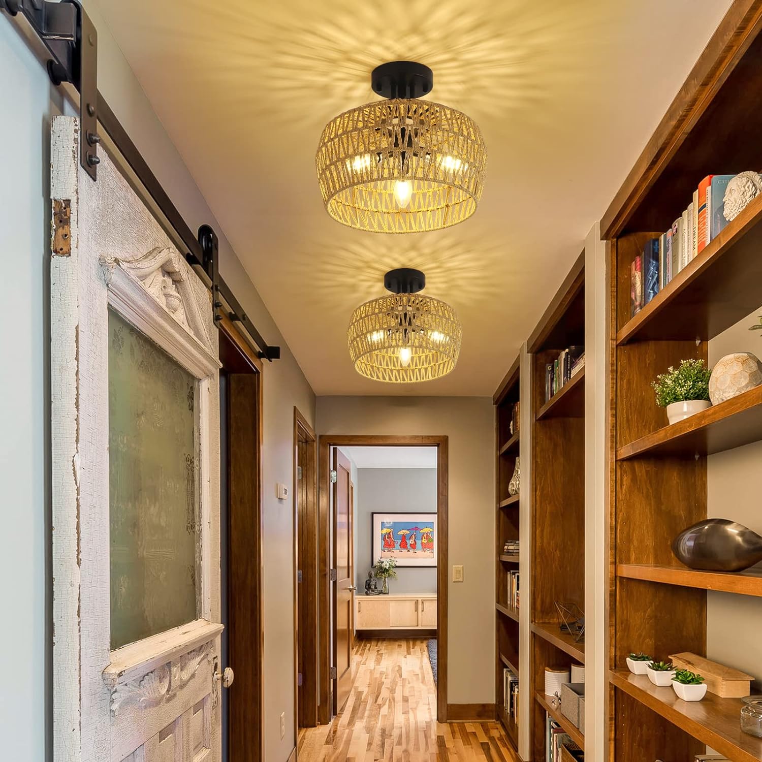 Hera Rattan Flush Mount Light