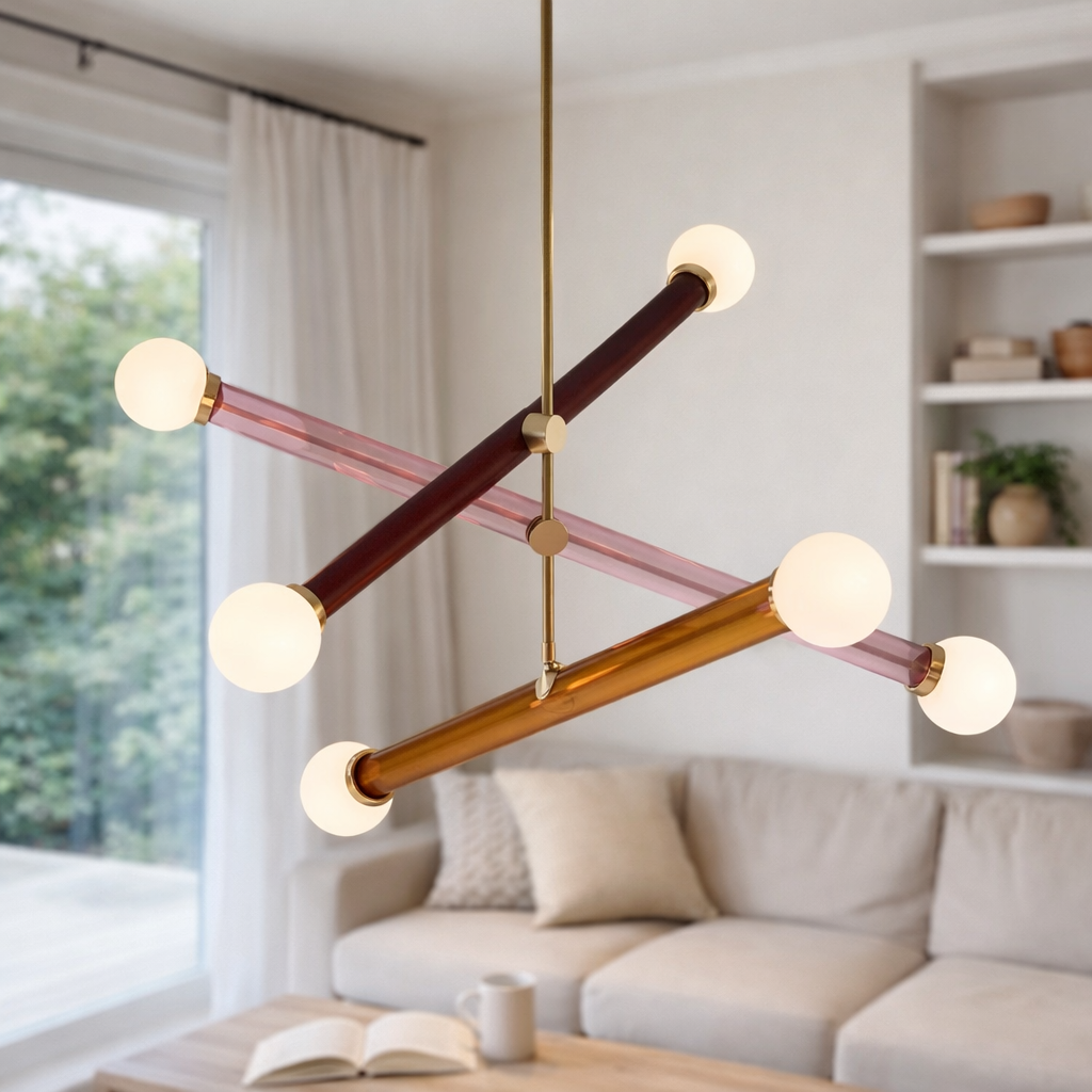 Kleurrijke Hanglamp Met Art Deco Geïnspireerde Vorm