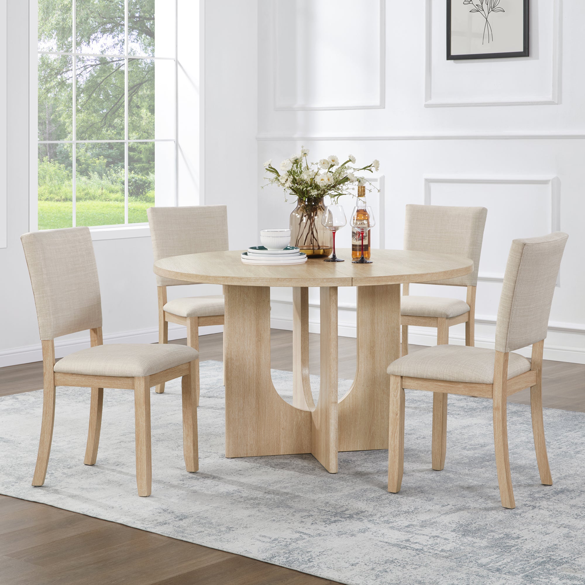 Dorte 5-Piece Round Oak Dining Set