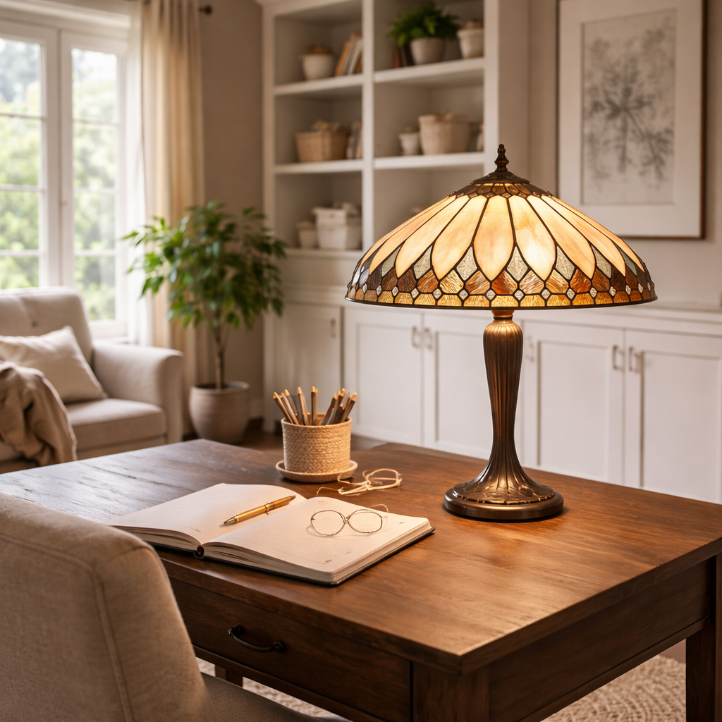 Table Lamp With Stained Glass Shade In Classic Style
