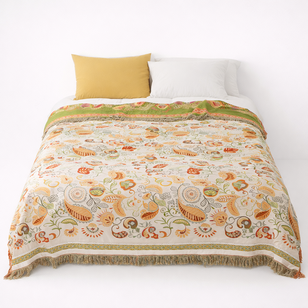 Reversible Throw Blanket with Autumn Leaf Pattern