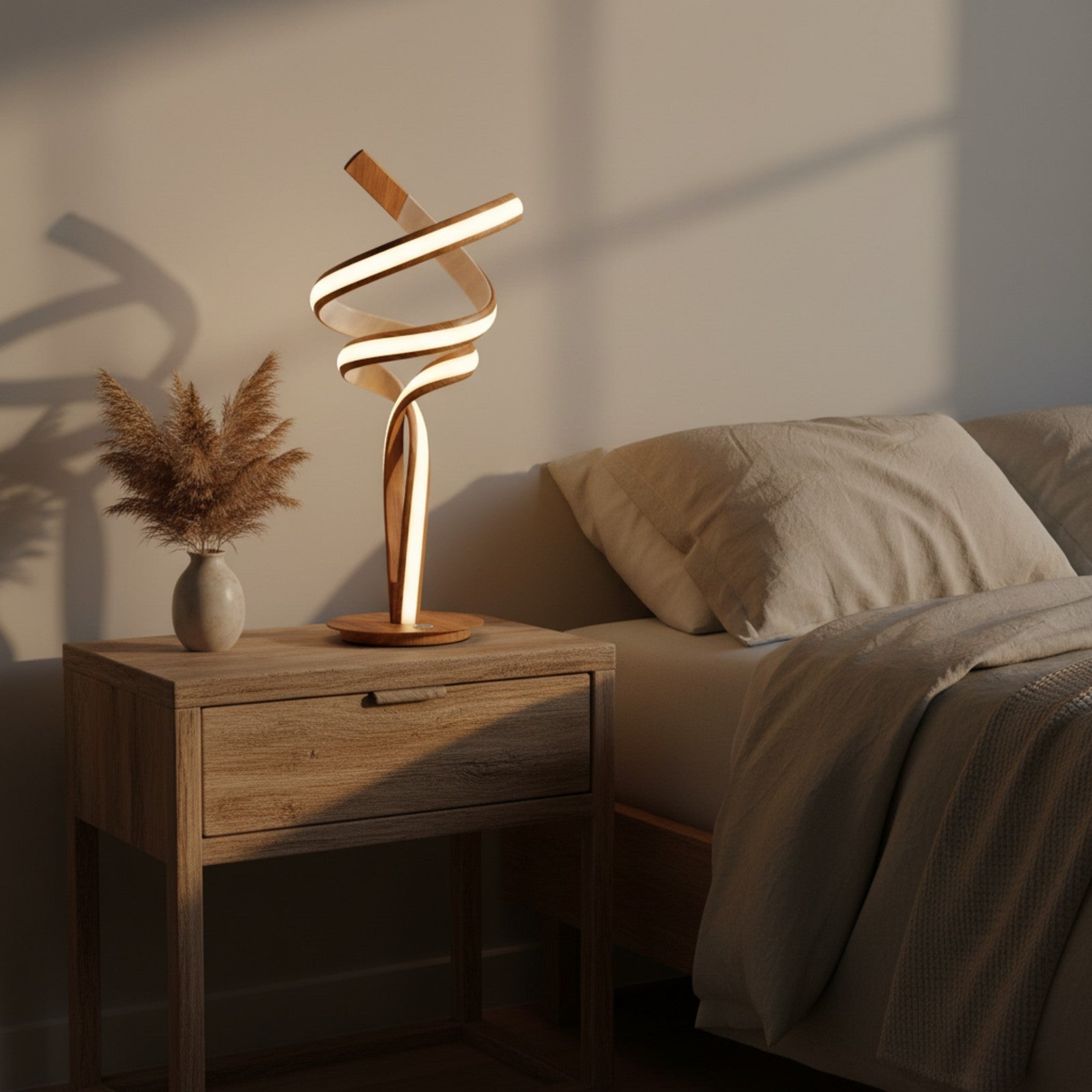 Munich Wood Table Lamp in Japandi bedroom