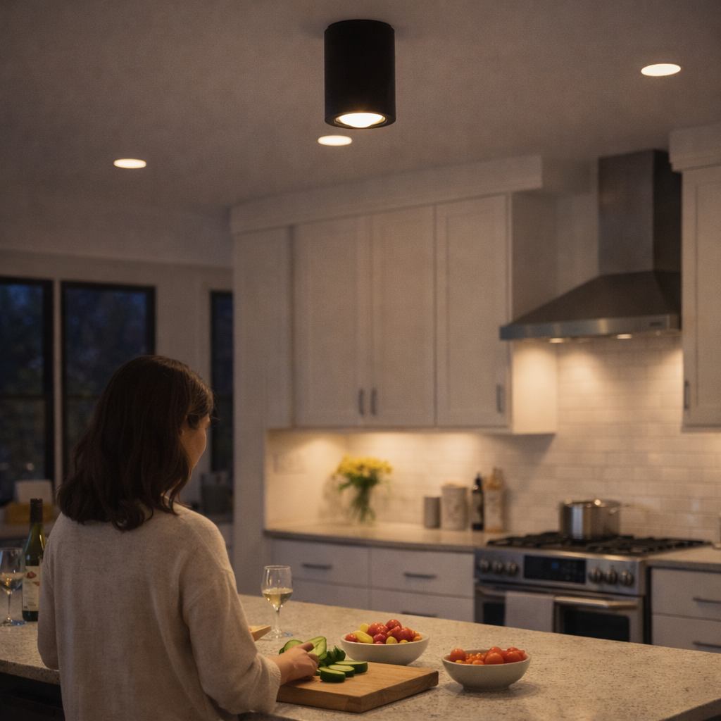 Overflademonteret LED-downlight med rund form og fokuseret lys