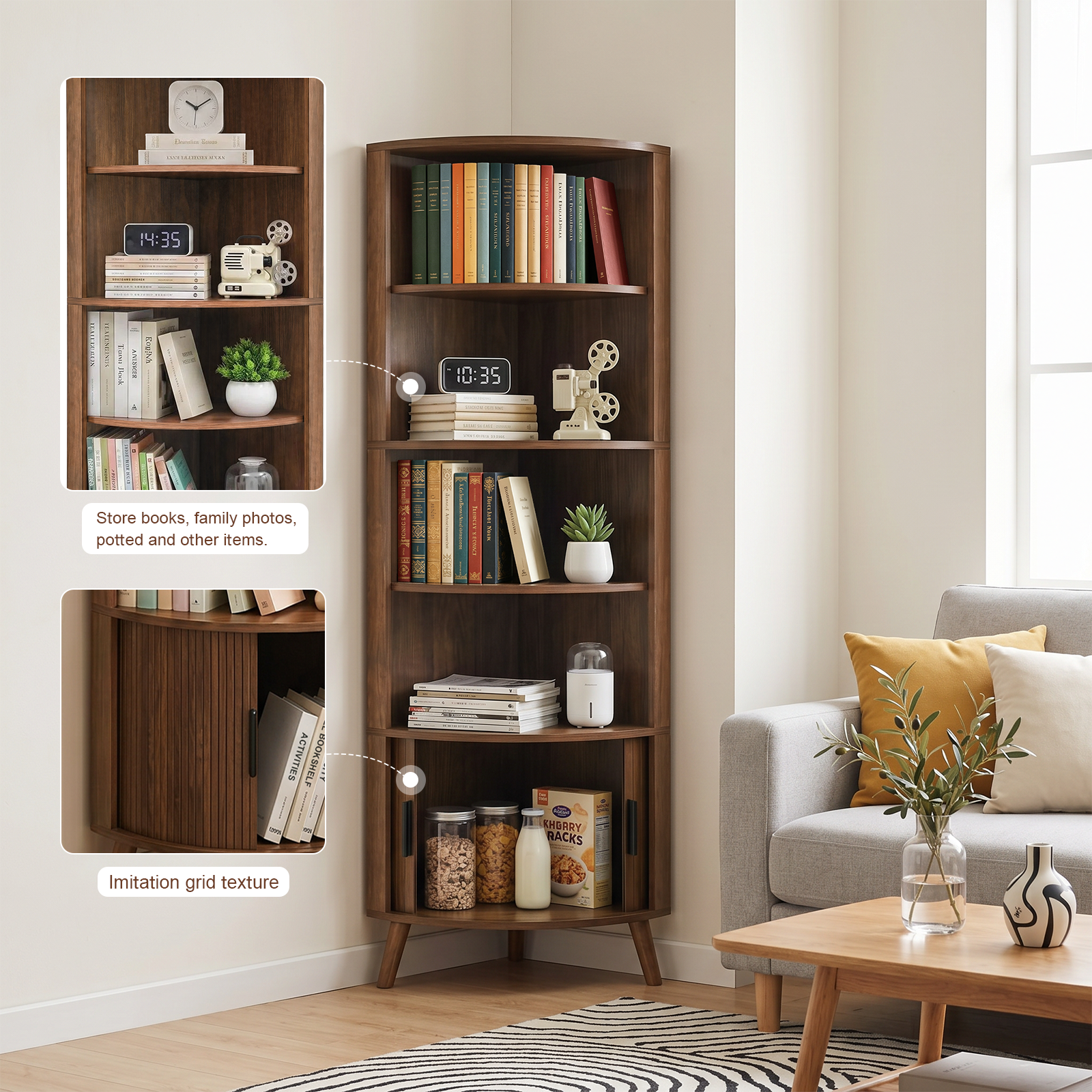 Ase Corner Walnut Bookshelf