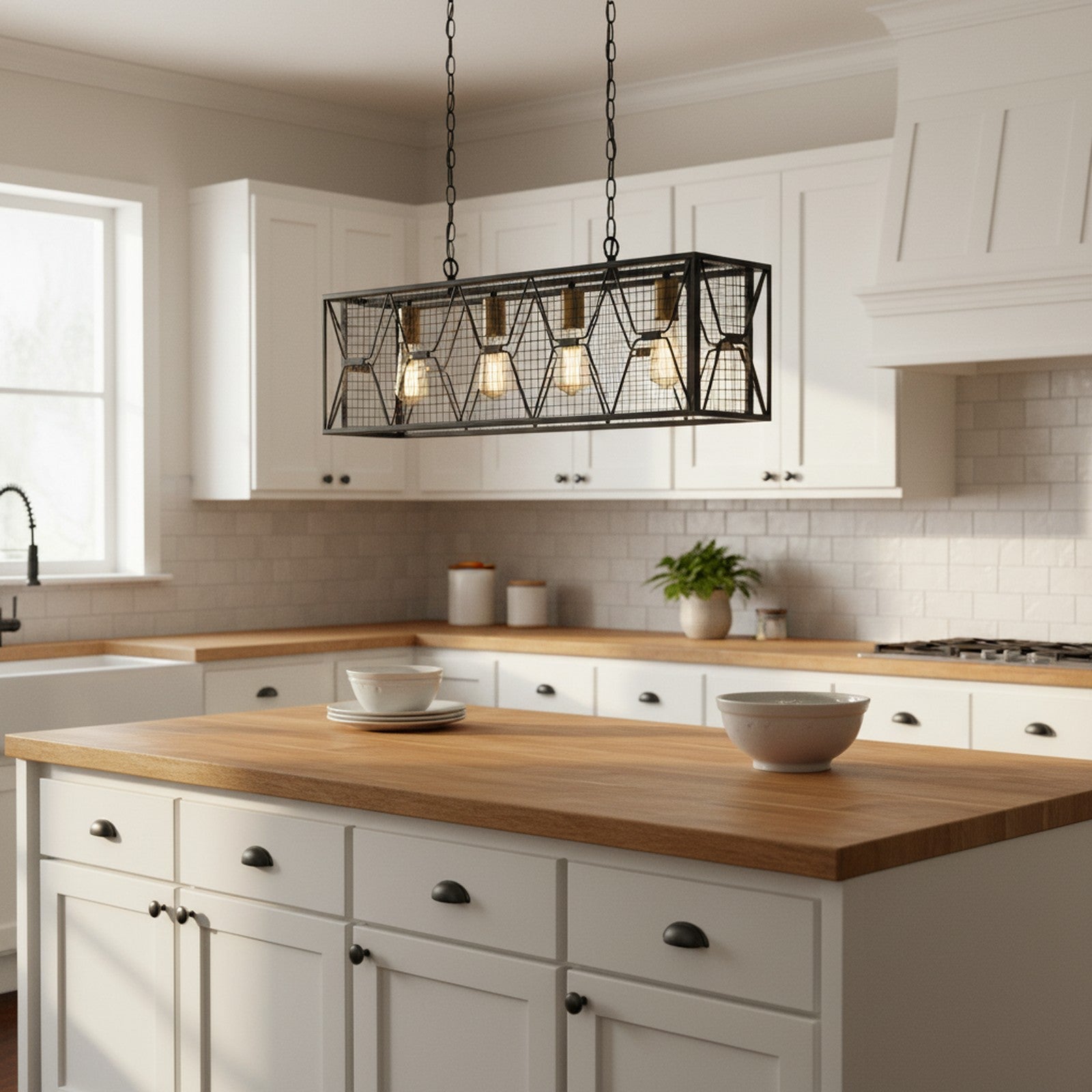 4/6-Light Kitchen Island Linear Chandelier - Lifestyle