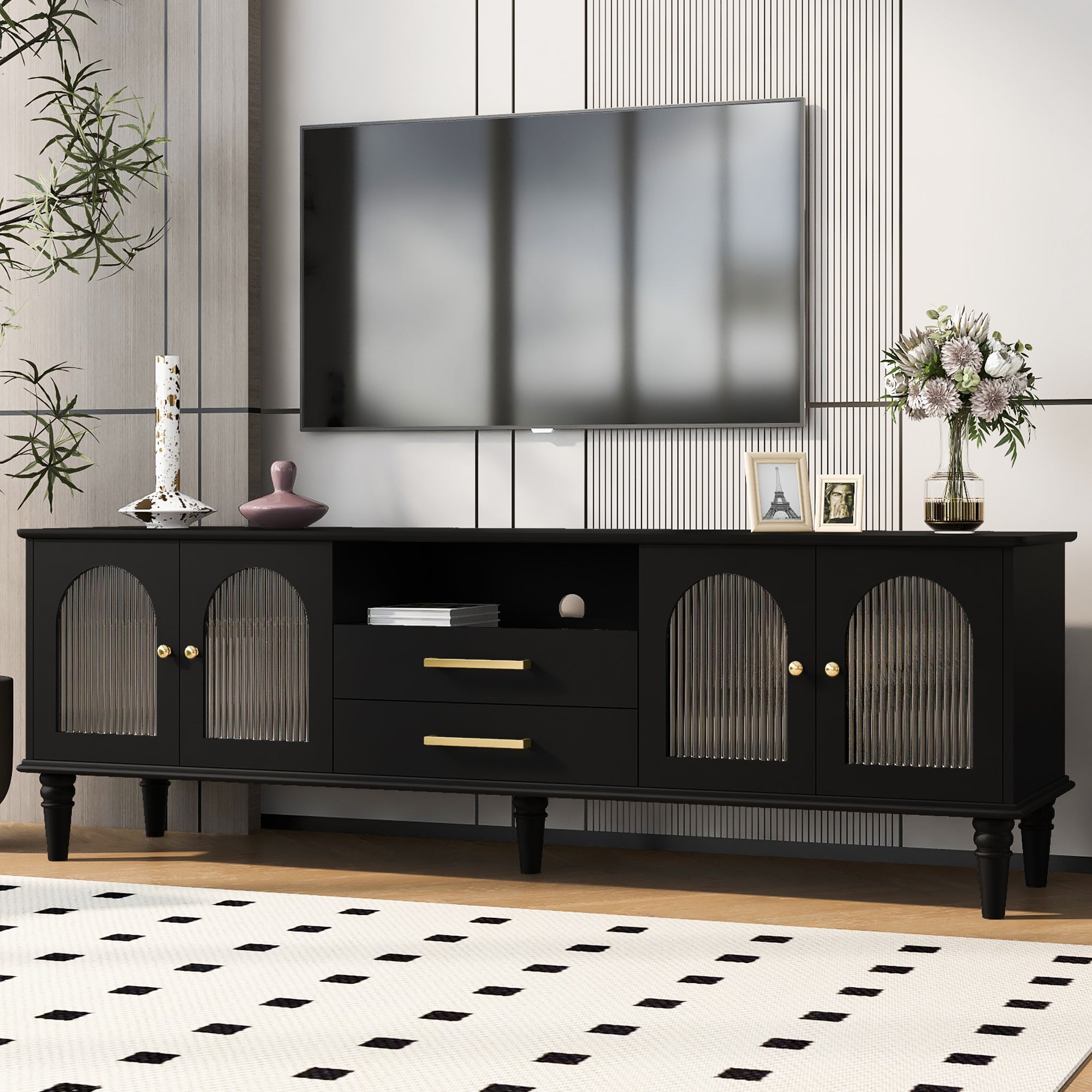 Arvid Fluted Solid Wood TV Stand