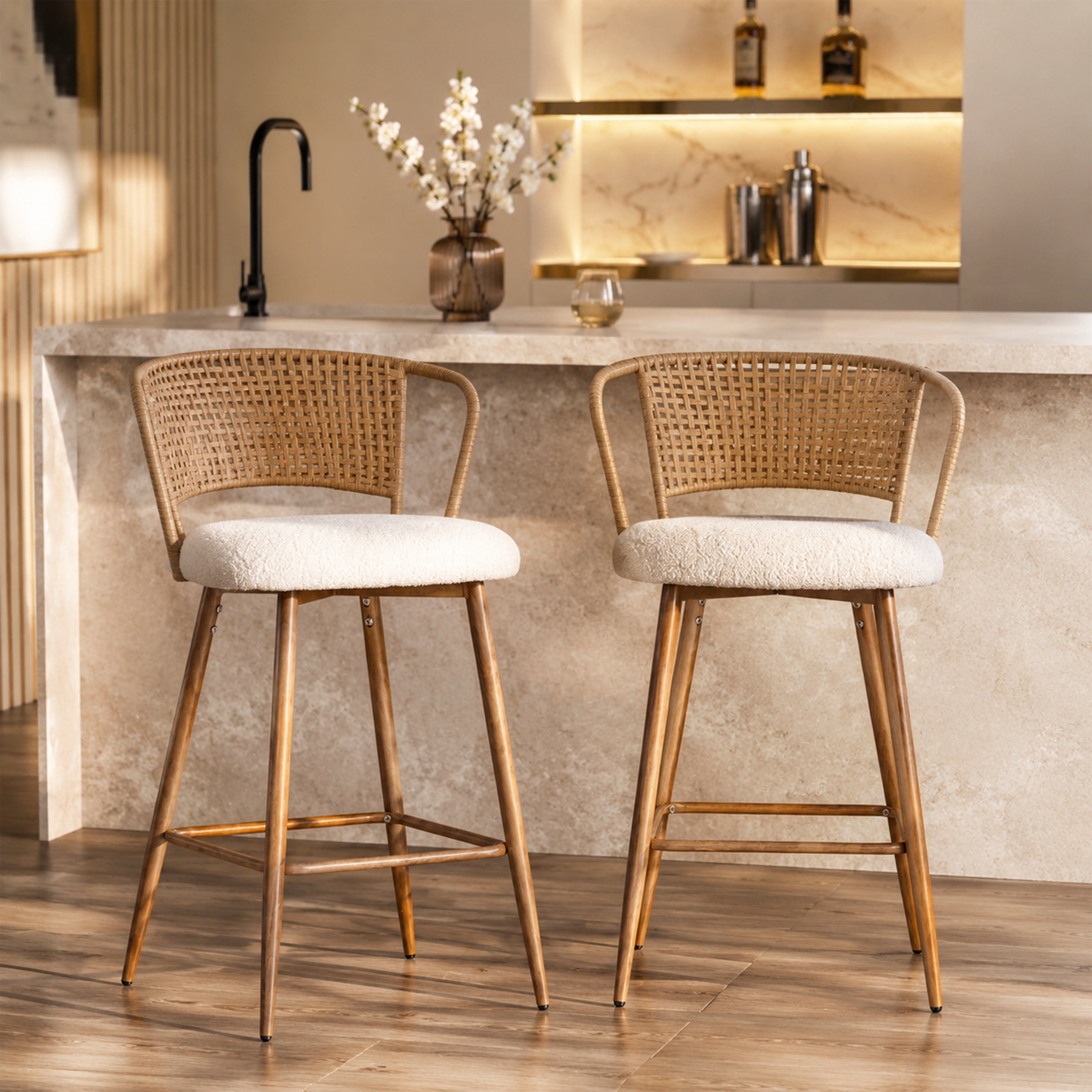 Bergljot Rattan Counter Stool (Set of 2)