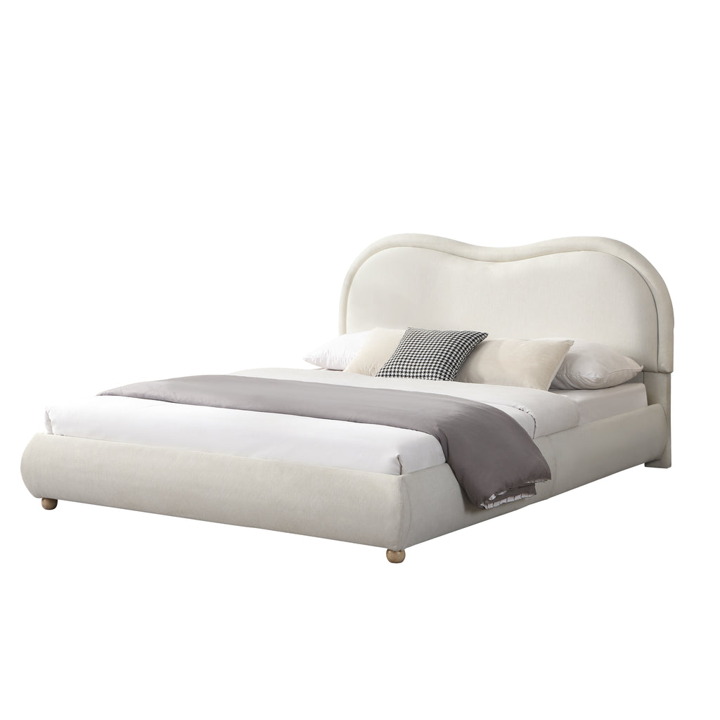 Dagmar Curved Oak Queen Platform Bed Frame