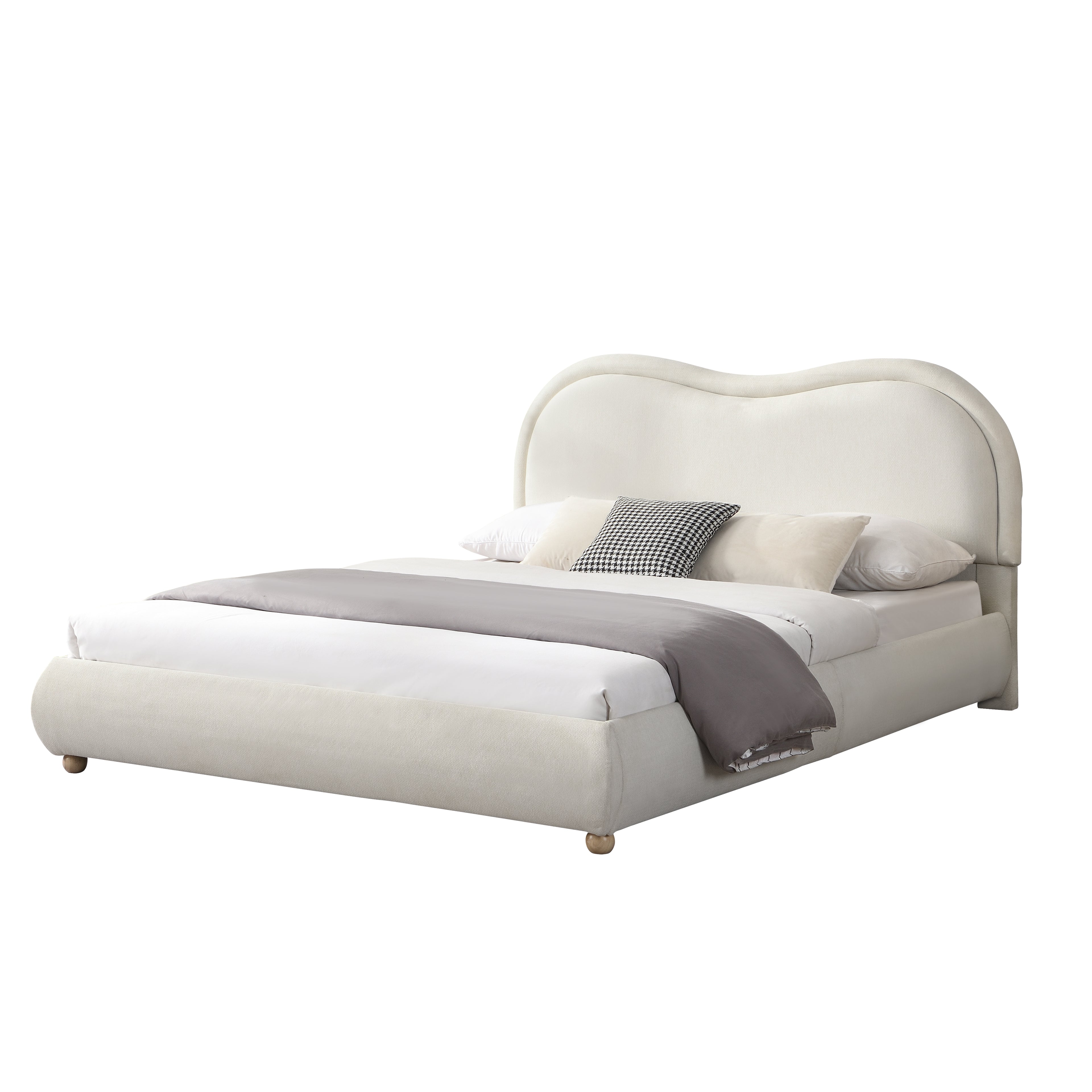 Dagmar Curved Oak Queen Platform Bed Frame