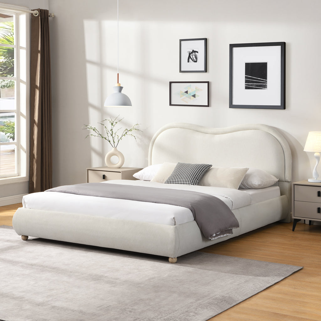 Dagmar Curved Oak Queen Platform Bed Frame