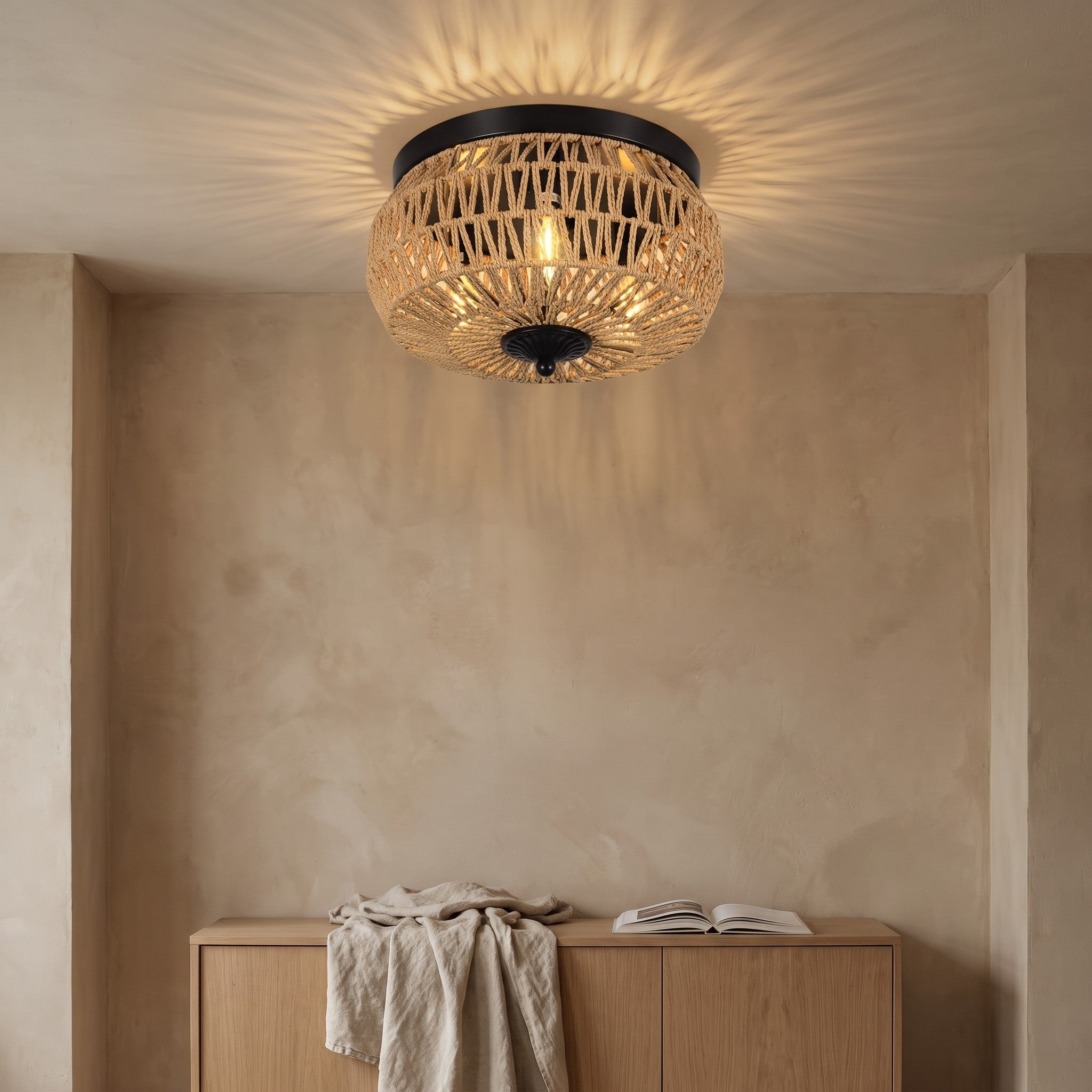 Gislog Rattan Flush Mount Light
