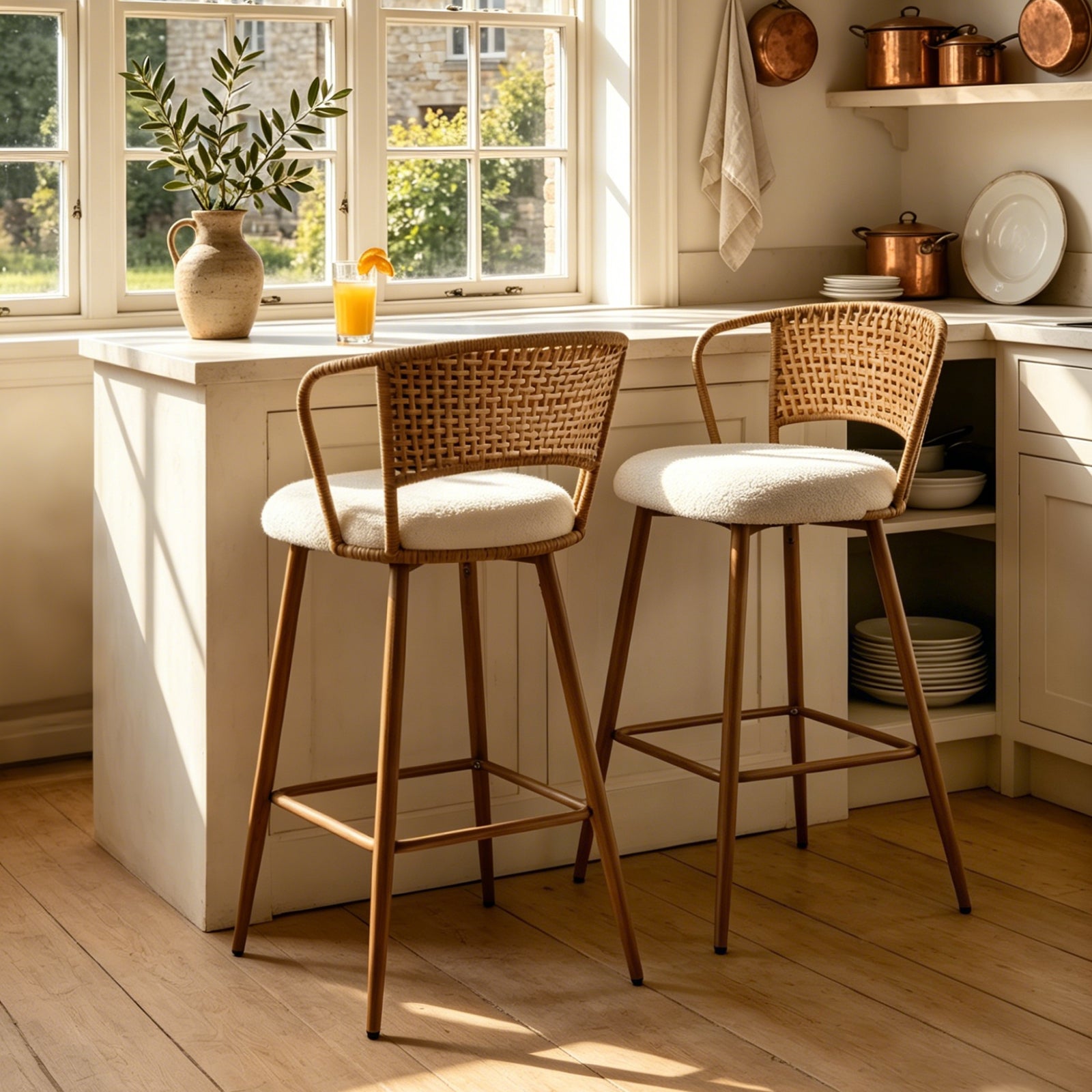 Bergljot Rattan Counter Stool (Set of 2)