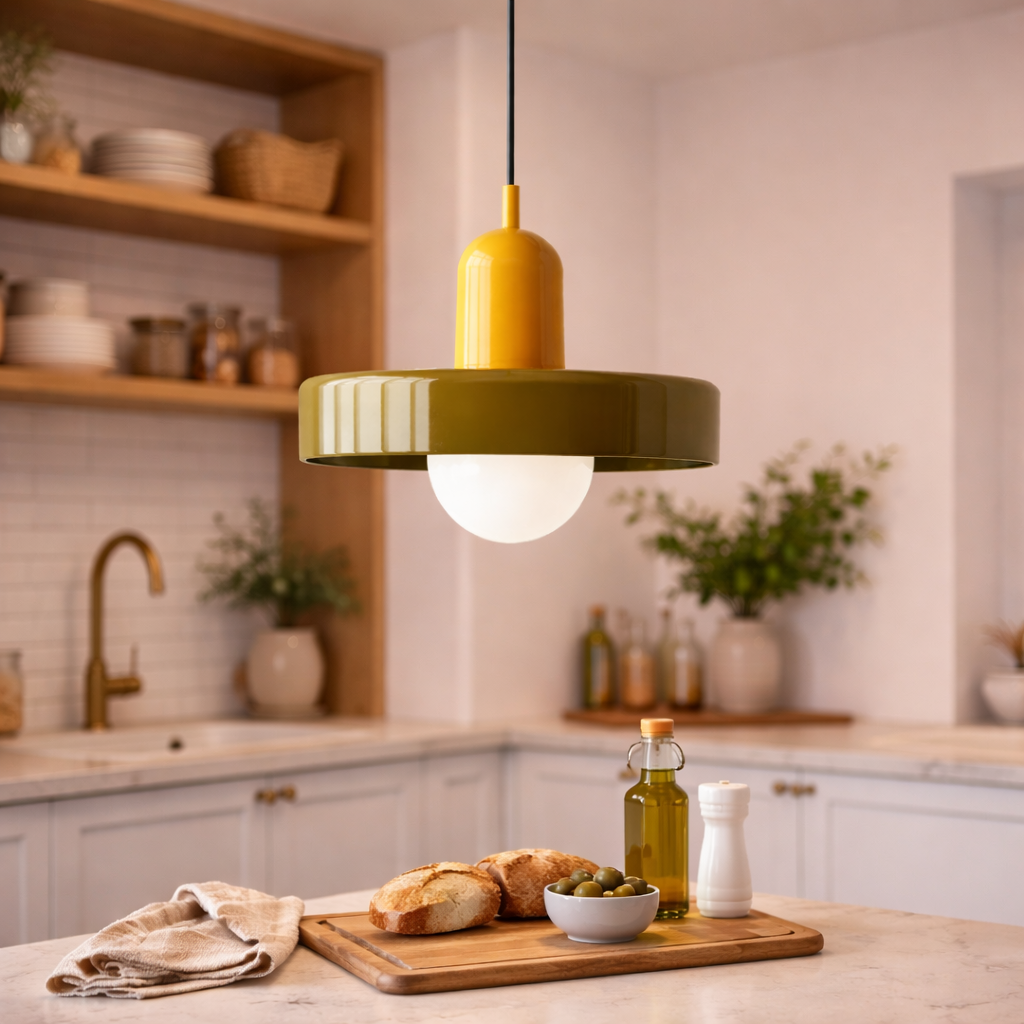 Ceramic Pendant Lamp with Disc and Sphere Shape