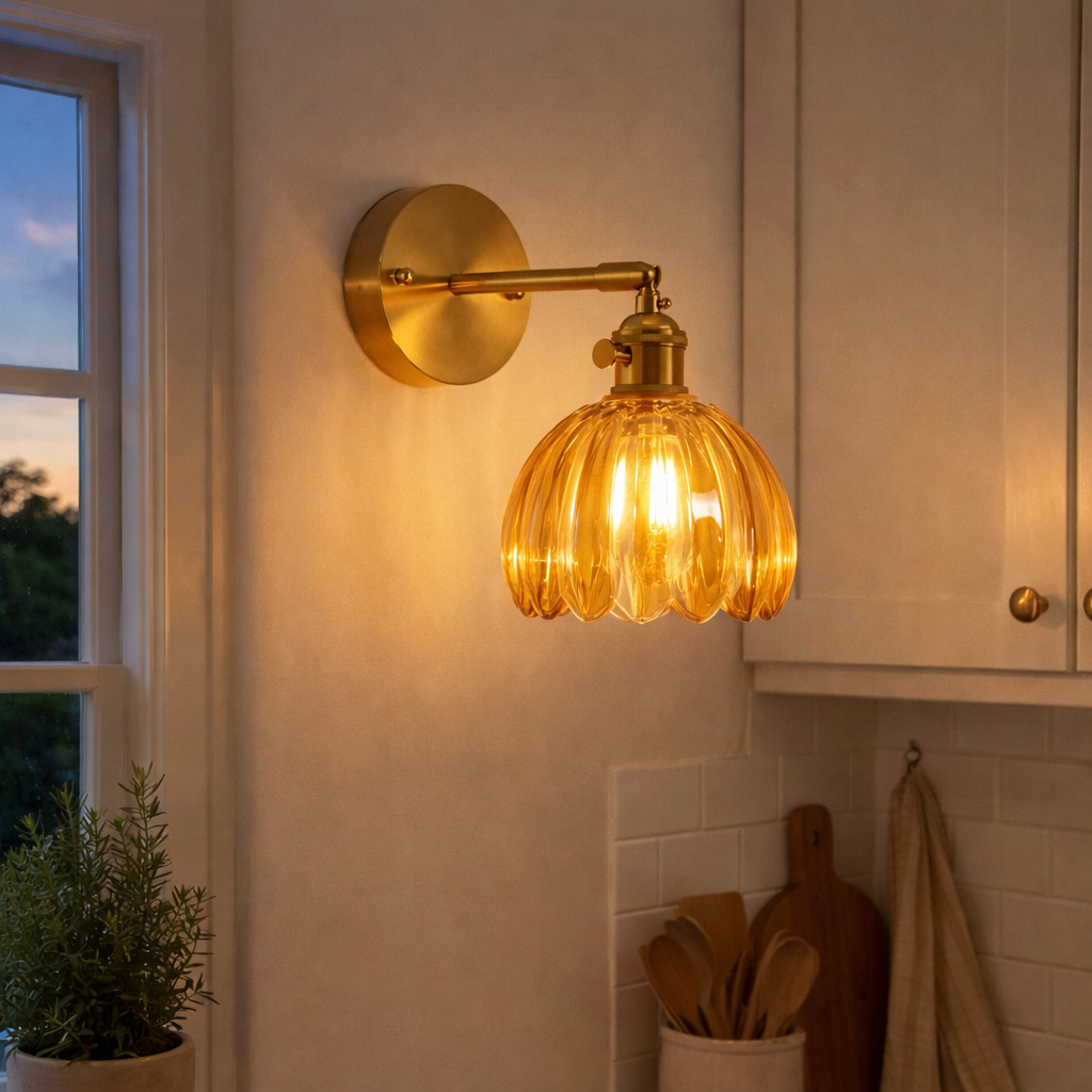 Vintage Wall Lamp with Tulip-Shaped Glass Shade
