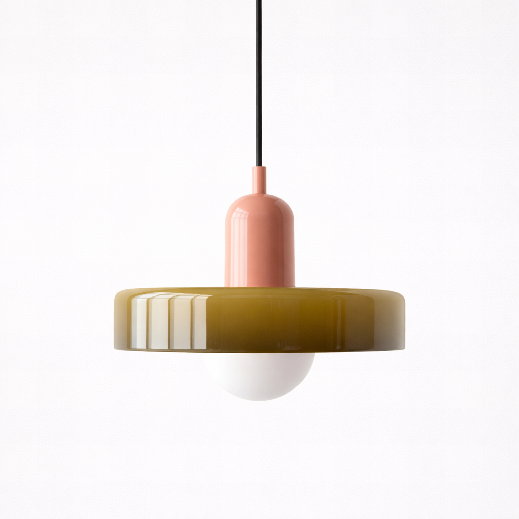 Mid-century pendant fixture with glass shade