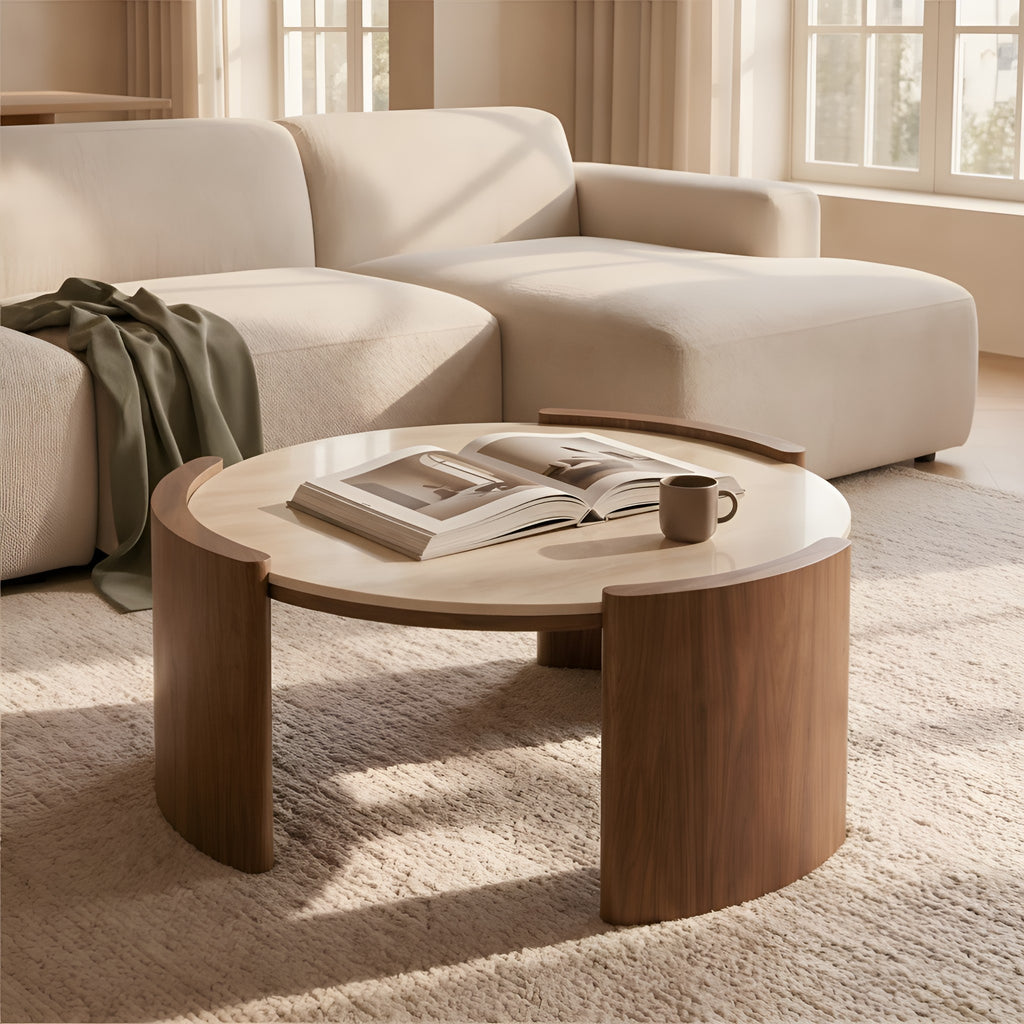Anselm Round Travertine Coffee Table