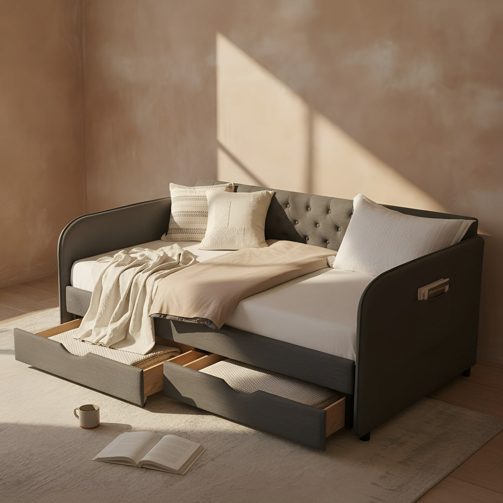 Ines Storage Linen Sofa Bed