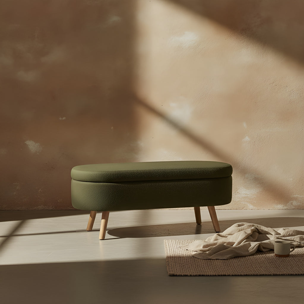 Mika Oval Boucle Storage Bench