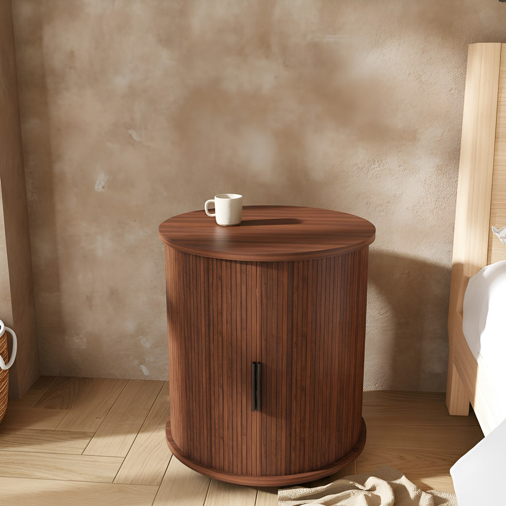 Halvor Round Walnut Nightstand