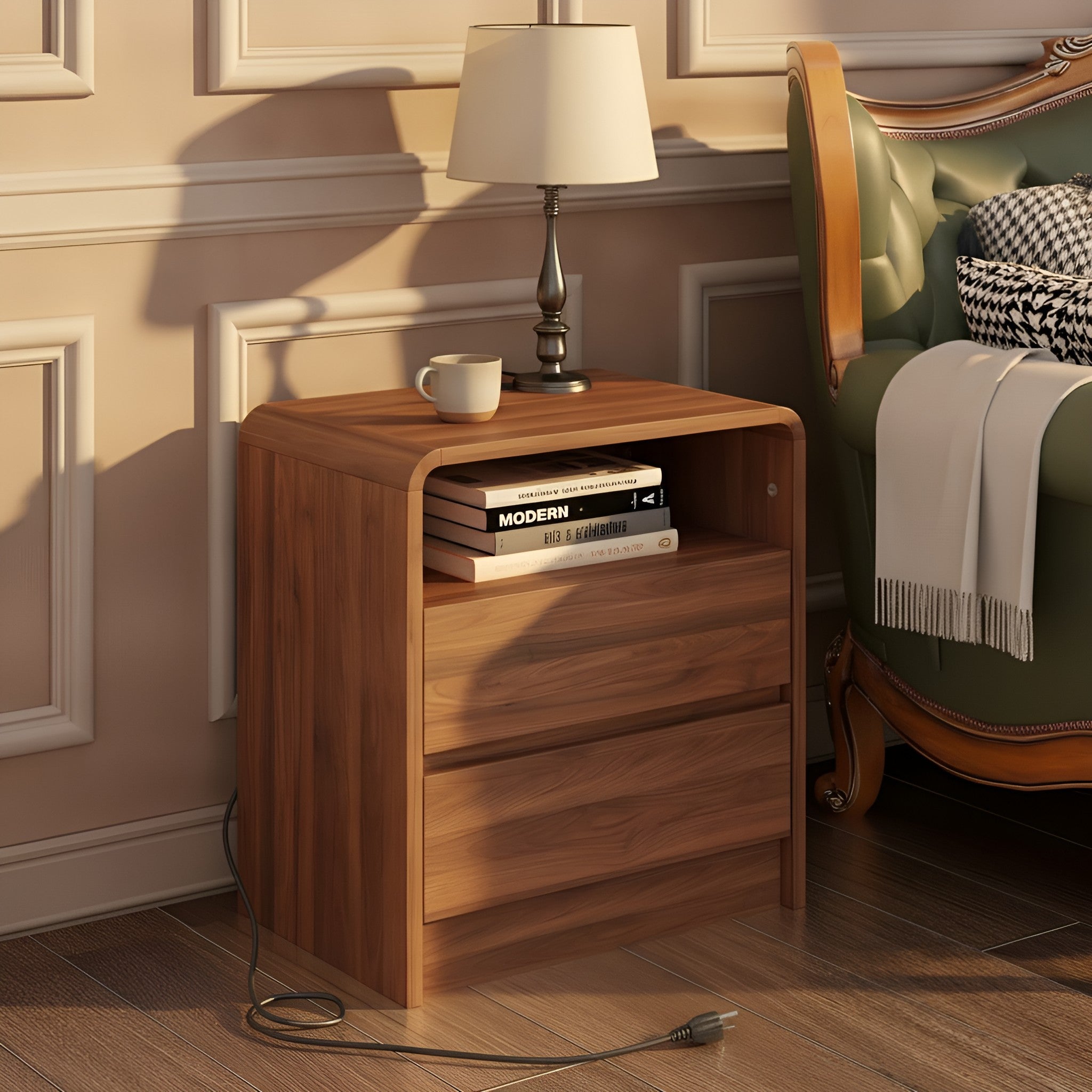 Rune Curved Walnut Nightstand