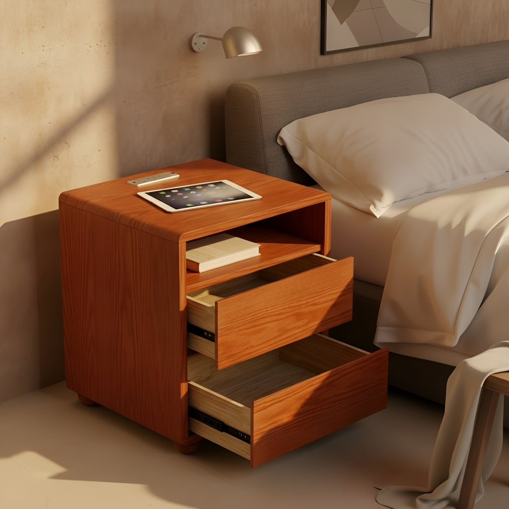 Saga Curved Walnut Nightstand