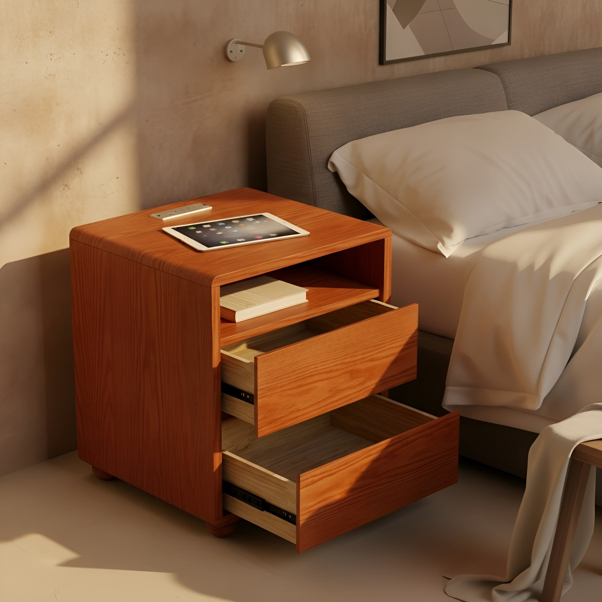 Saga Curved Walnut Nightstand