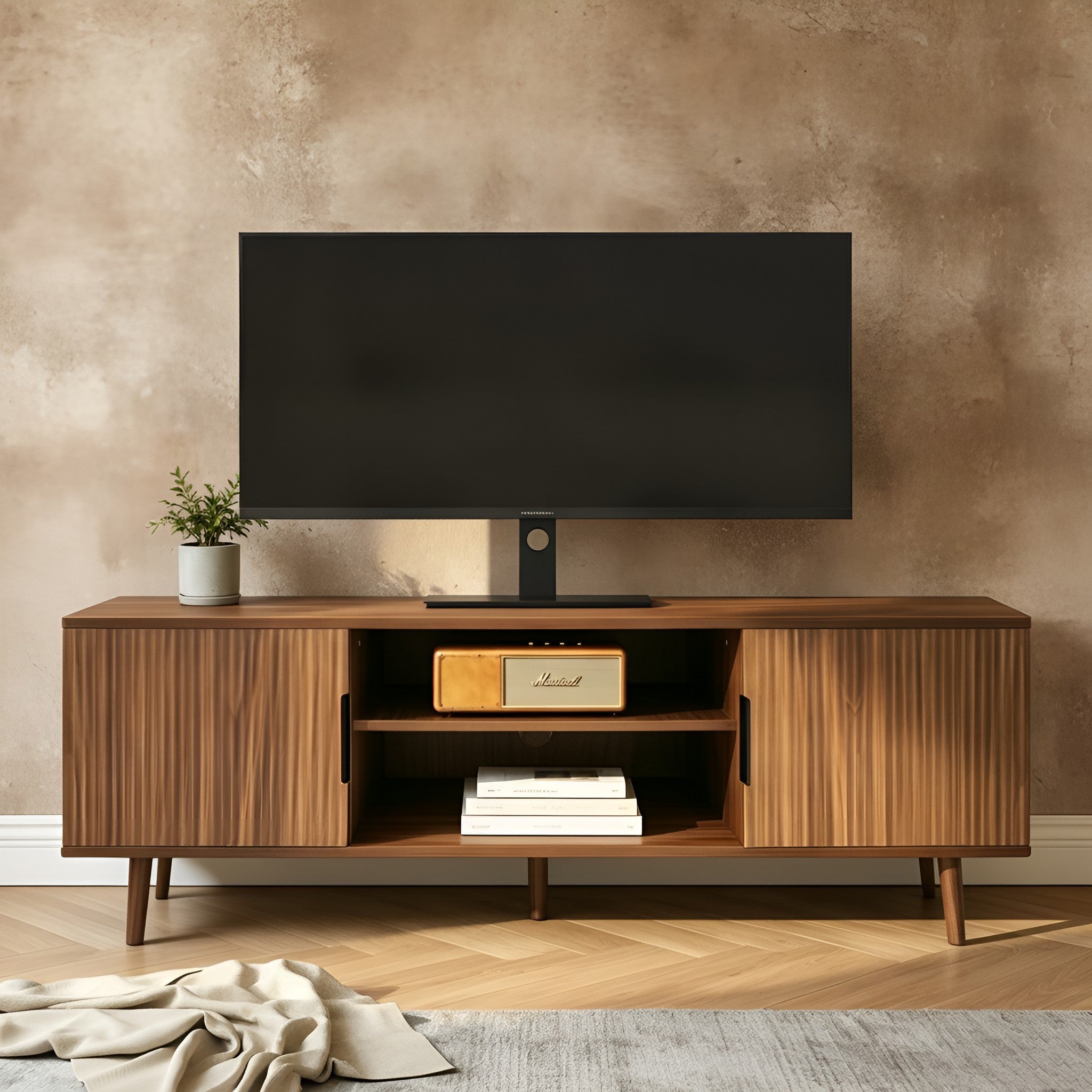 Mikkel Fluted Walnut TV Stand
