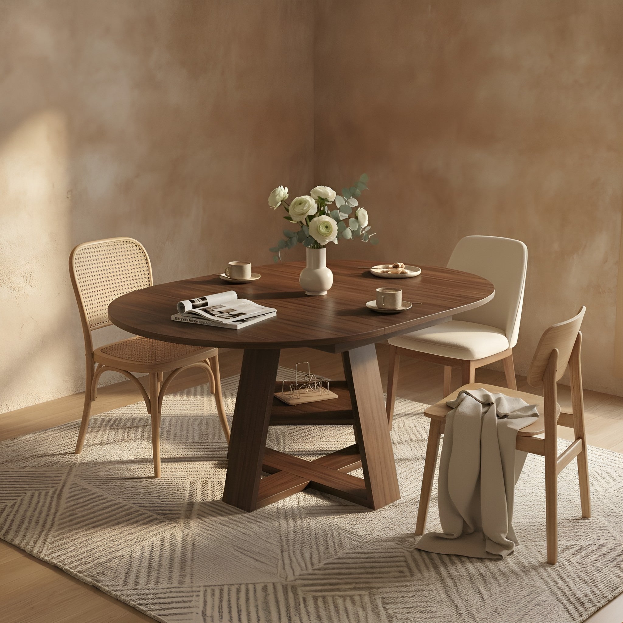 Nanne Round Walnut Dining Table