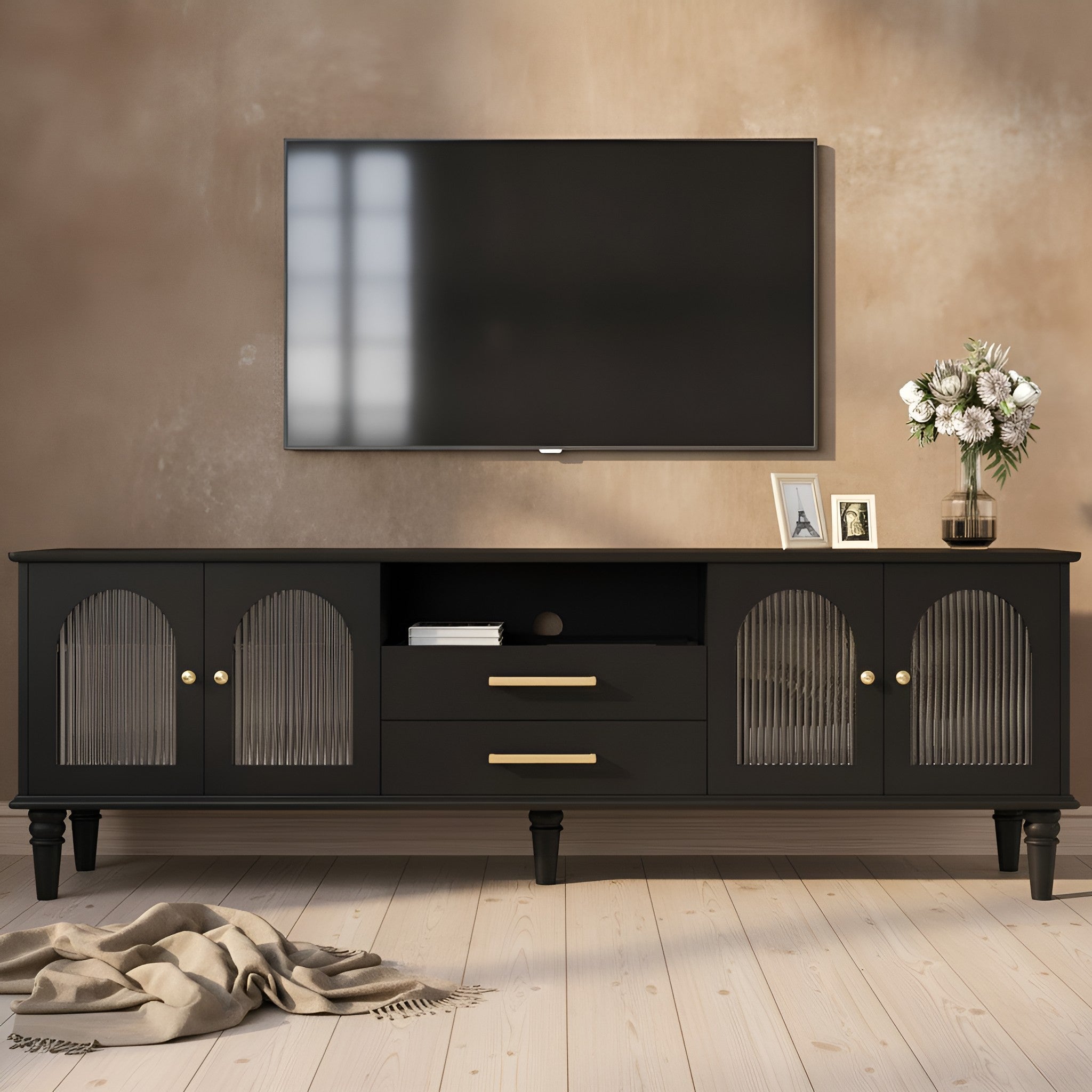 Arvid Fluted Solid Wood TV Stand