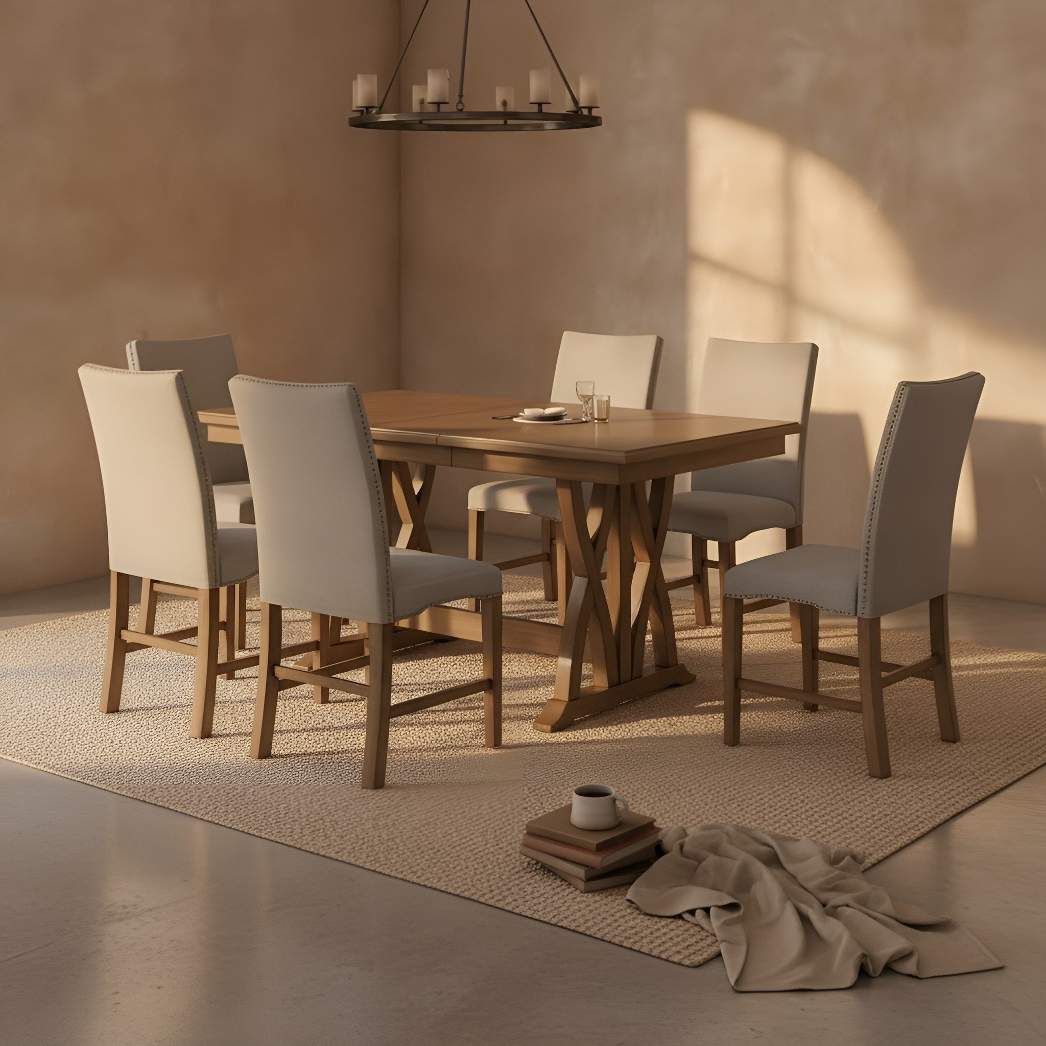 Hakan 7-Piece Extendable Solid Wood Dining Set